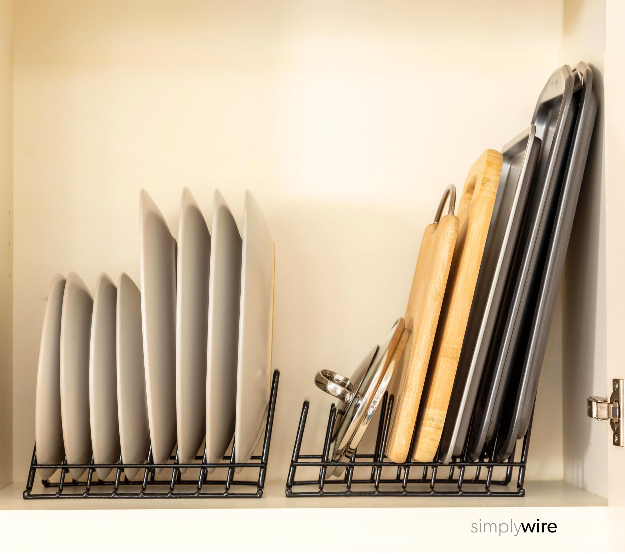 simplywire - Confezione da 2 - Rastrelliera per Piatti/Scolapiatti - Organizer per Credenze da Cucina - Acciaio Rivestito in Plastica Nera - Piccolo