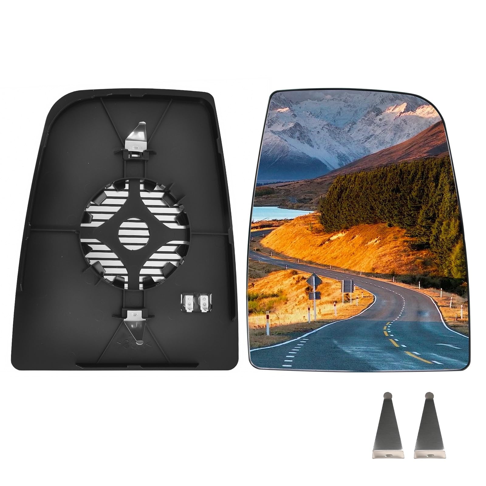 Passenger Right Side Upper Mirror Glass Replacement for Ford Transit 150 250 350 MK8 2014-2023 with Heated and 2 Metal Clips