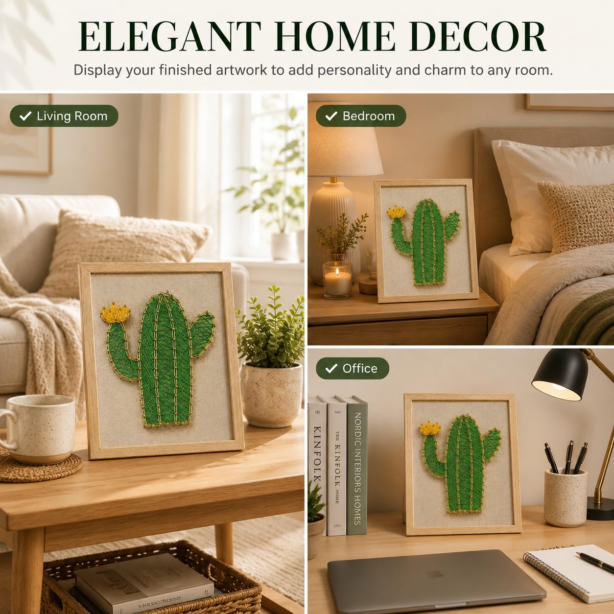 FunSpace Manualidades con Hilo y Clavos con Bastidor y Todos los Accesorios Necesarios para Niños, Adultos, Estudiantes - Decoración de Pared para el Hogar - Regalo Único (Cáctus)