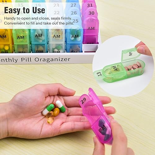 Miniatura 4 de greencycle - Organizador mensual de píldoras 2 veces al día, organizador de medicamentos de 30 días, pastilleros AM PM, pastillero de 4 semanas,