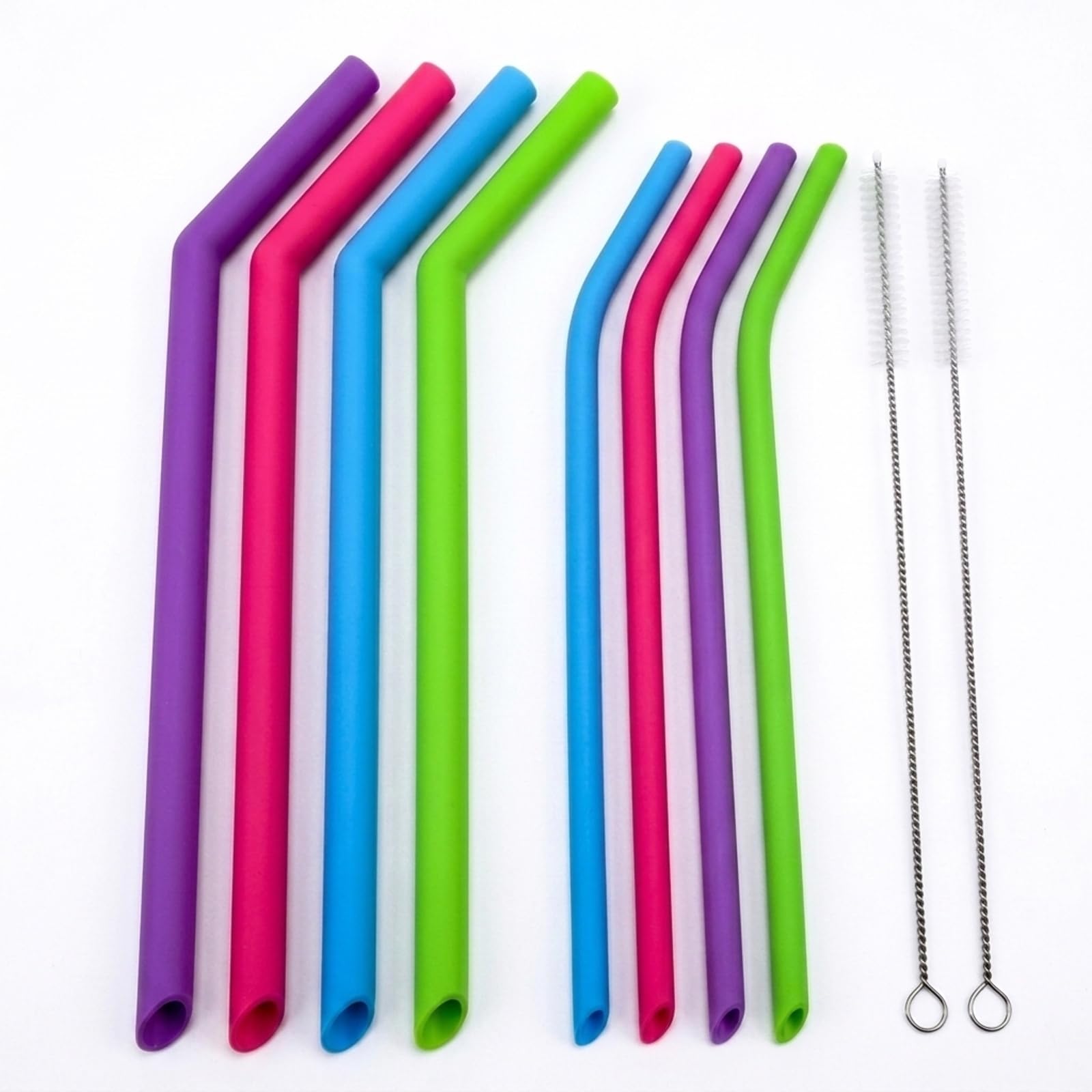 BRIOTA 8 Pcs Bendy Silicone Reusable Drinking Straws, with Straw Cleaner, Boba Straws, Slush Straws, Colourful Anti Wrinkle Straw for Cocktail, Juice, Milkshake, Soda