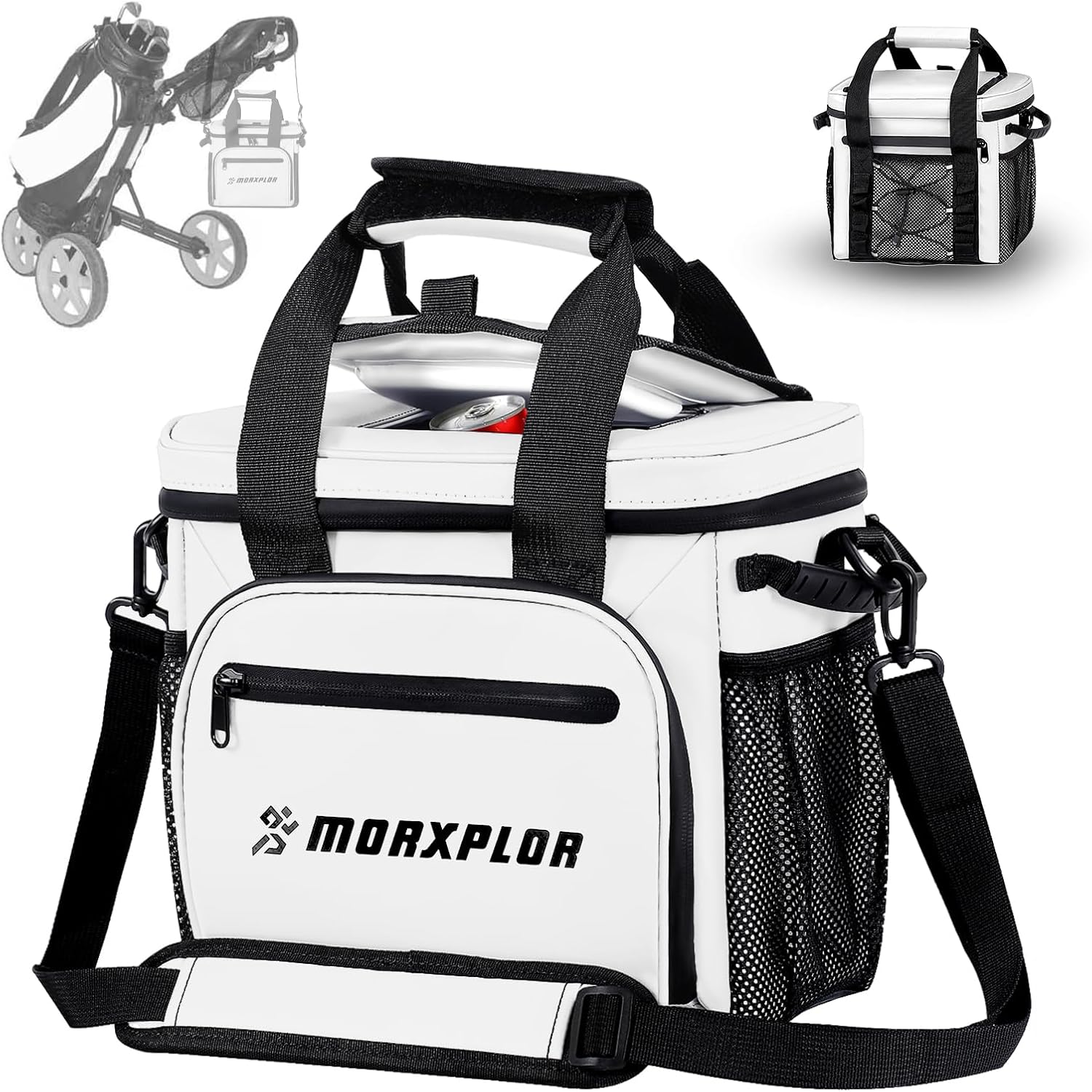 MORXPLOR Golf Cart Cooler with Magnetic Lid 12-Can Insulated Soft Cooler Bag Collapsible for Golf Cart,Golf Accessories,Lunch Camping Cooler Insulated Lunch Bag with Adjustable Shoulder Strap