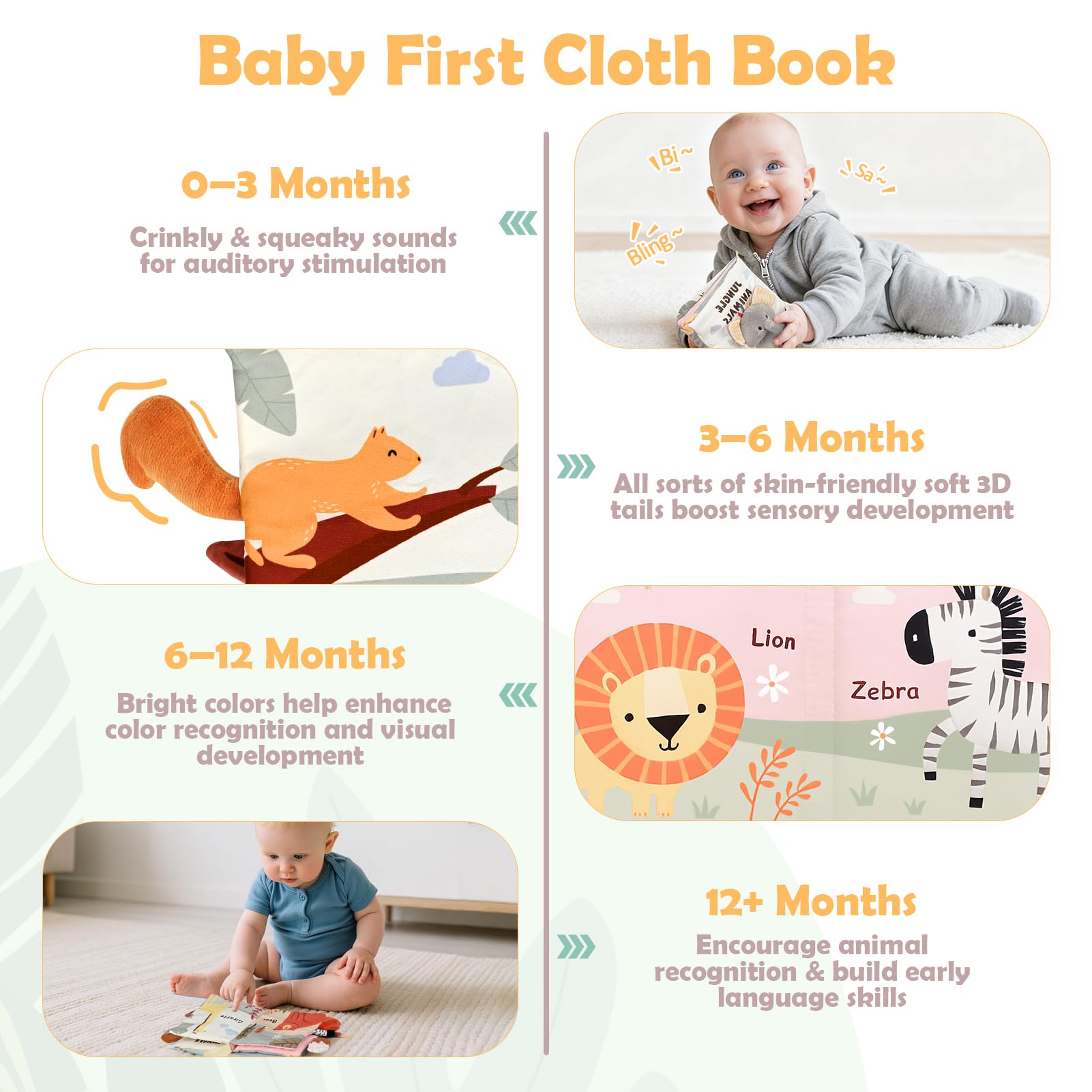 Joyreal Juguetes de cochecito en espiral para bebés, juguetes para recién nacidos, juguetes sensoriales para asiento de coche, sonajeros de bebé, anillos de enlace, libros de bebé de 0 a 12 meses