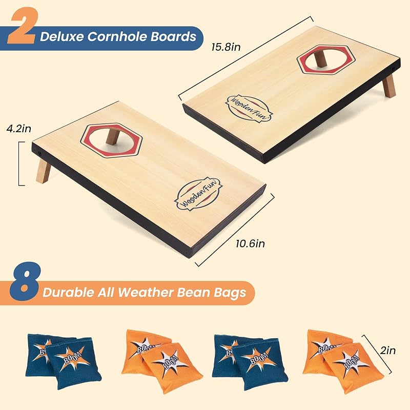 WOODENFUN Cornhole Wurfspiel 2 Tábla 8 Homokzsákkal Kültéri Játék Gyerekeknek és Felnőtteknek