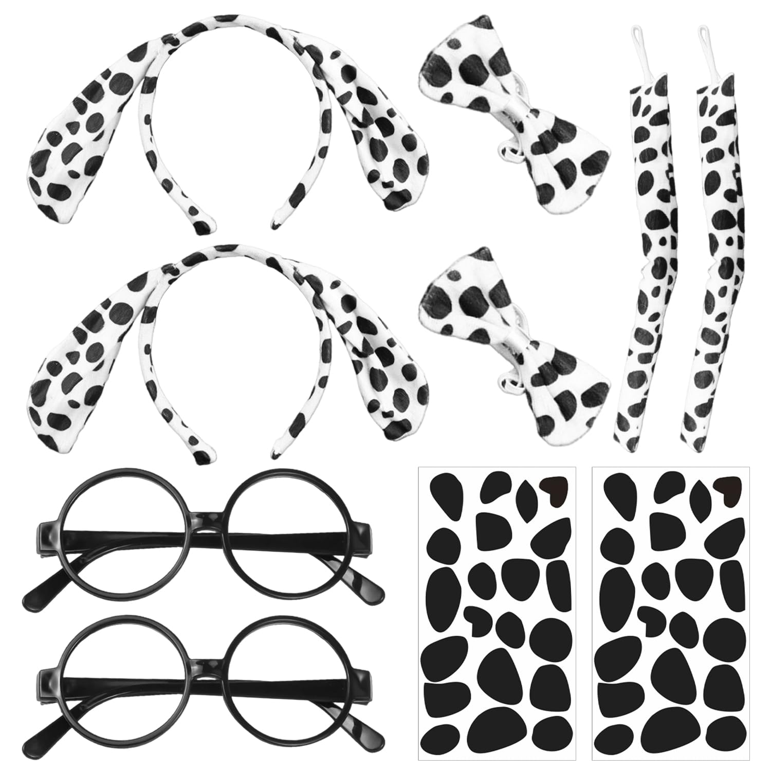 TVSVKWE 2 Headbands, 2 Tails, 2 Bow Tie, 2 Felt Stickers And 2 Glasses, Spotted Dog Costume, Role-Playing Props, Fun Dress-Up Props.