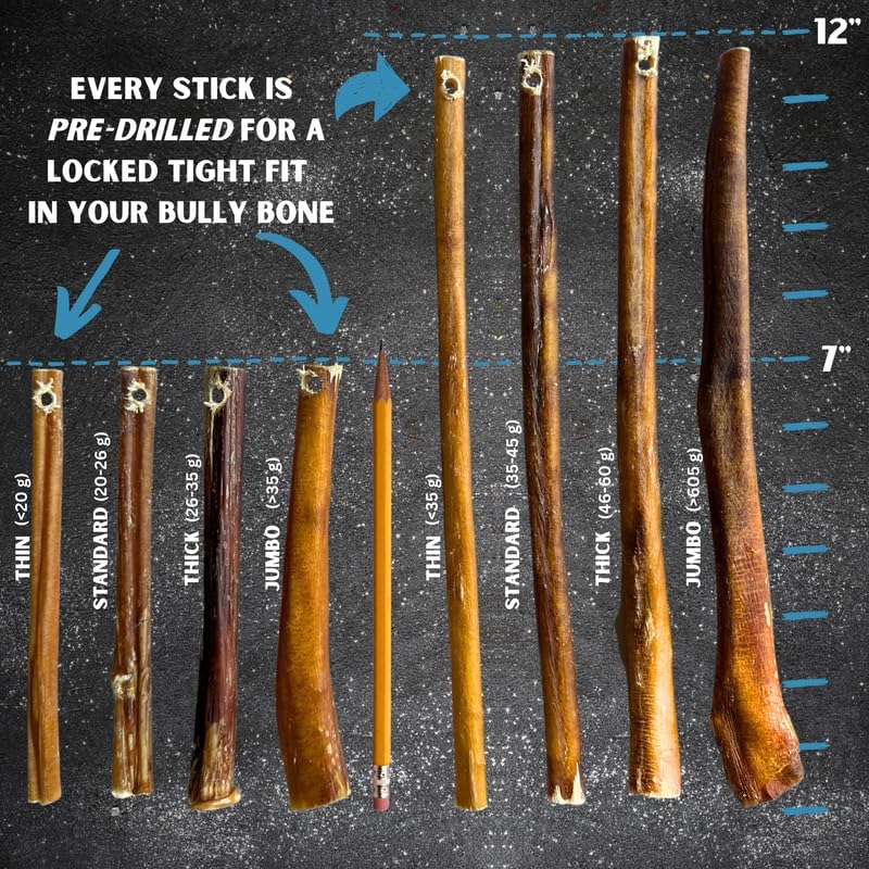 Miniatura 6 de Palos de carne jumbo de 12 pulgadas (paquete de 5) con dispositivo de seguridad Bully Stick, sin asfixia, palitos de Pizzle totalmente naturales y