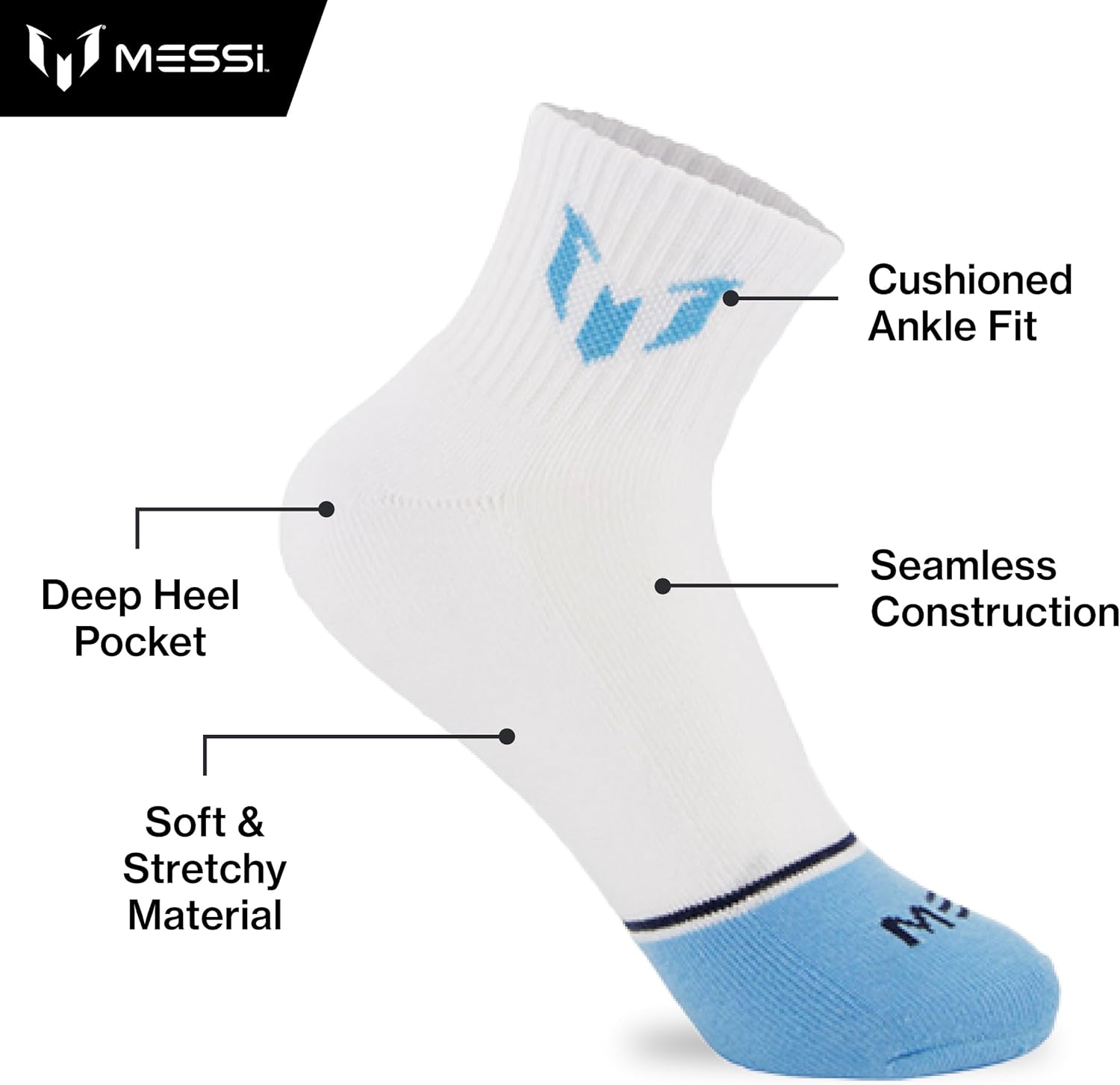 Messi Girls' Lifestyle Crew Socks, 6-Pack, Soft & Stretchy, Comfortable - Image 4