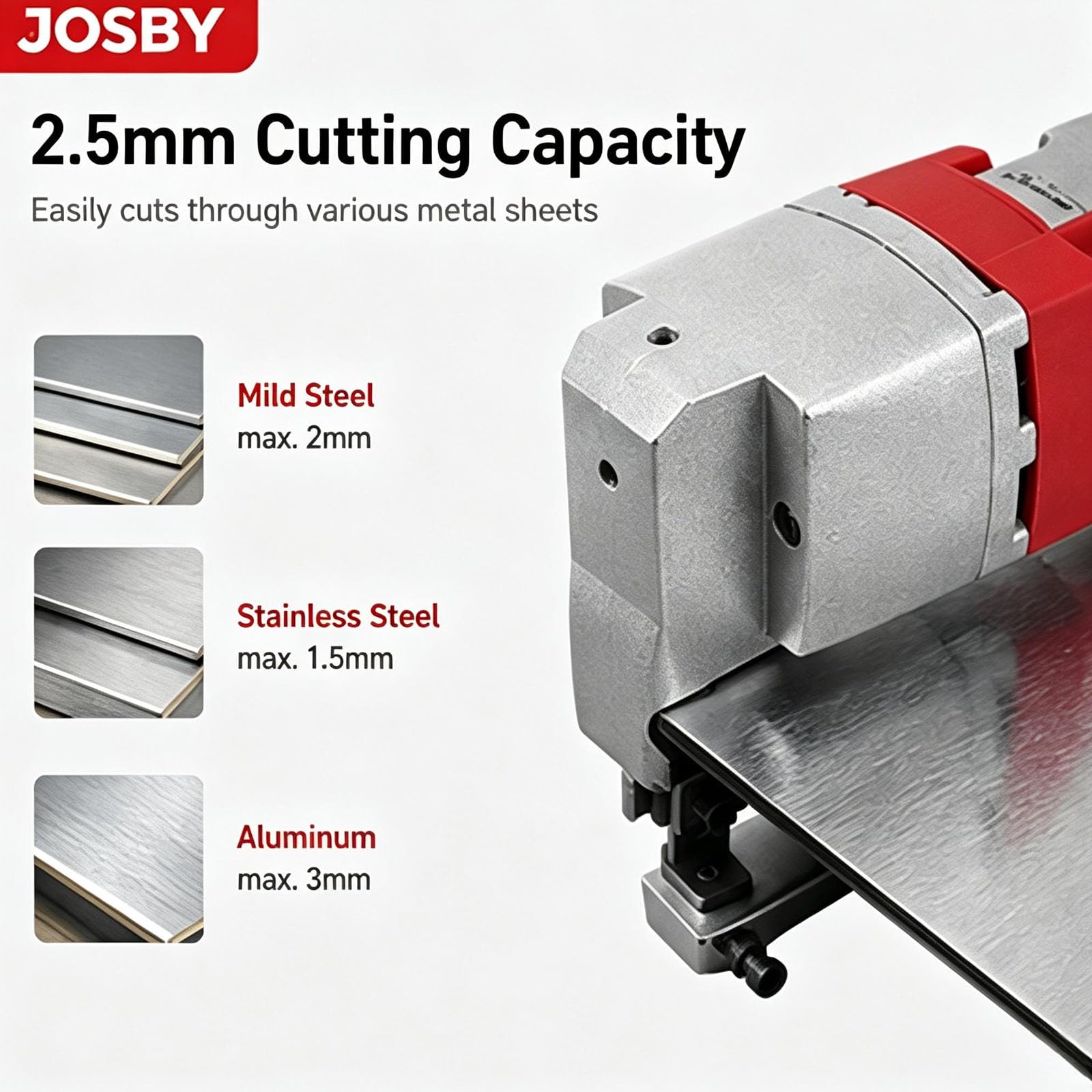 JOSBY Máquina Cizalla Eléctrica, Cizalla para Chapa De Alta Resistencia De 500 W, Capacidad De Corte Máxima De 2,5 Mm, Máquina Cizalla Eléctrica Portátil, para Cortar Chapa De Acero