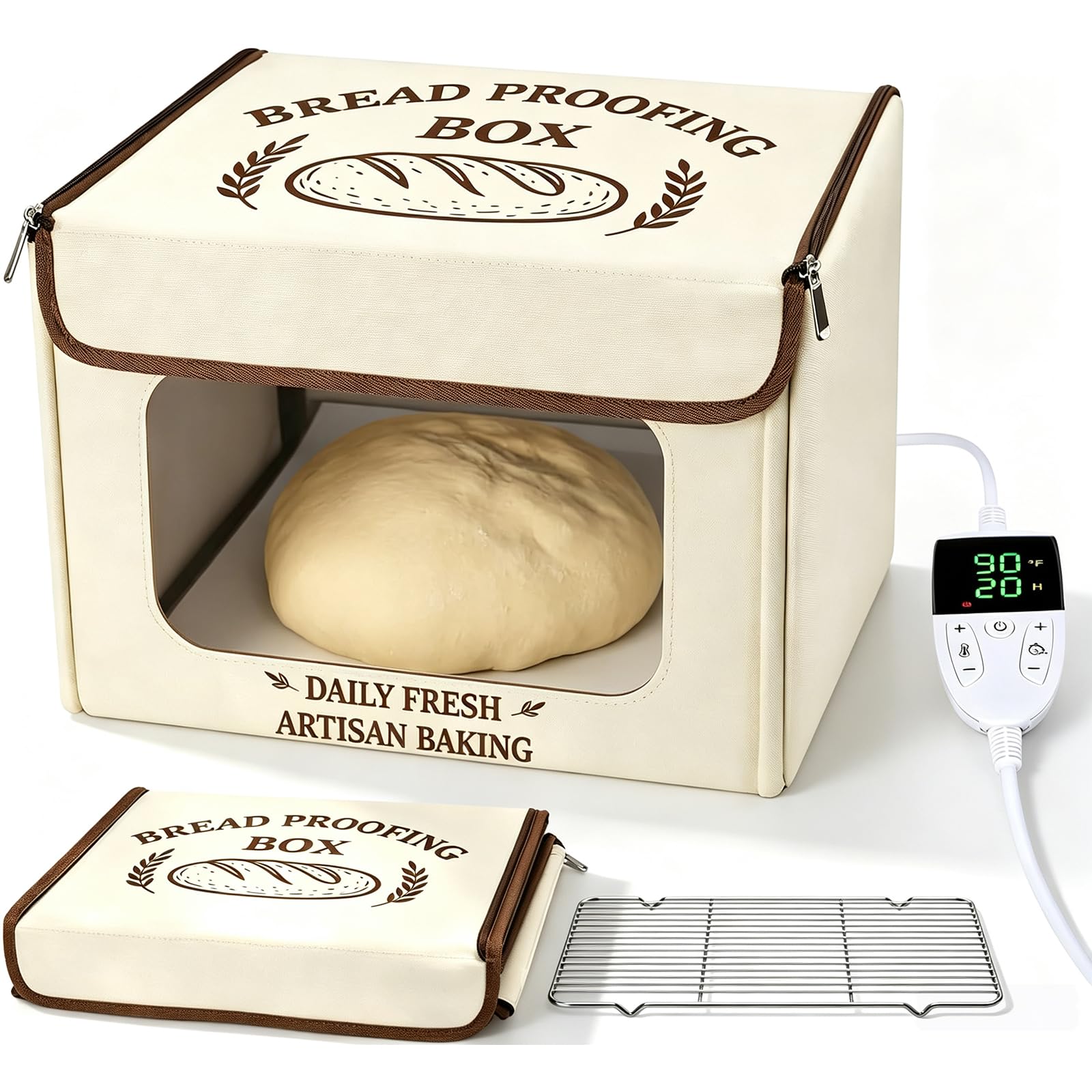 Contenitore per la fermentazione del pane con riscaldamento, pieghevole con sensore di temperatura NTC inserito, display digitale, timer da 0 a 99 ore, armadietto per la fermentazione per la casa