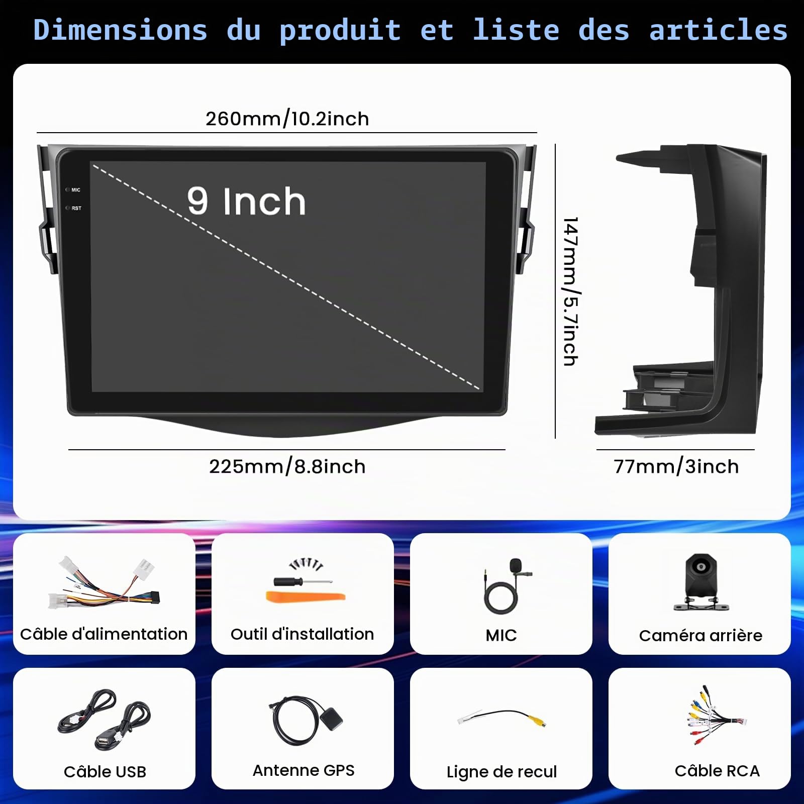 Hikity 4+128G 9" Autoradio Android pour Toyota RAV4 2007-2012 | Incell Écran Tactile Wireless Carplay Autoradio 2 DIN GPS Navi Bluetooth 5.0 WiFi FM/RDS Caméra de Recul EQ 4+128G