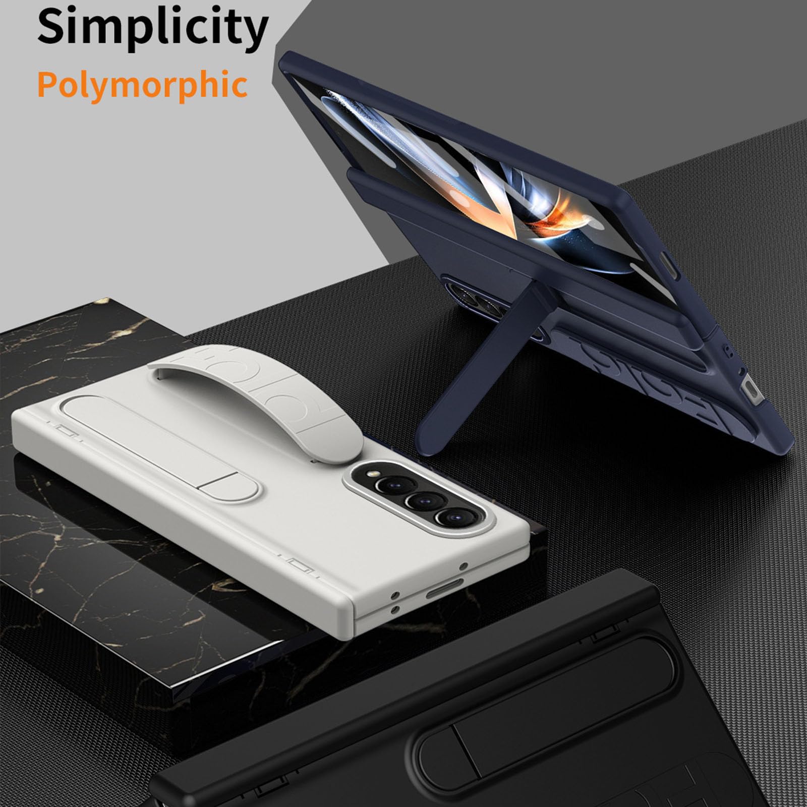 Etui z podstawką do Samsung Galaxy Z Fold 7, wysoce przyczepny pasek na palec, etui na telefon komórkowy, osłona ekranu i ochrona zawiasów, przezroczyste