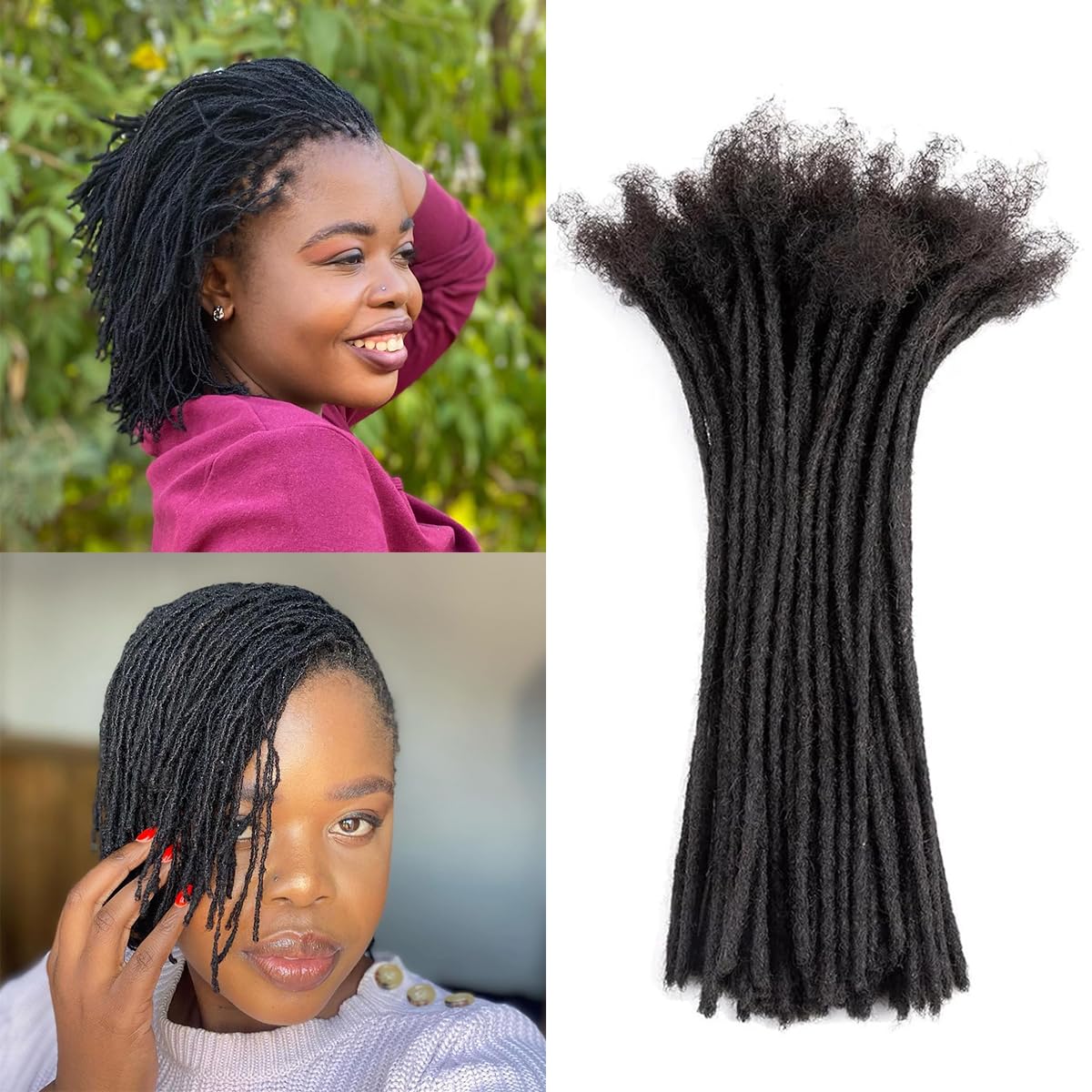 0.1cm Loc Extension Human Hair Natural Black 8 Inch 70 Strands Full Hand-made Permanent Locs Extensions Can Be Dyed and Bleached for Men/Women/Kids Real Dreadlock Extensions Human Hair