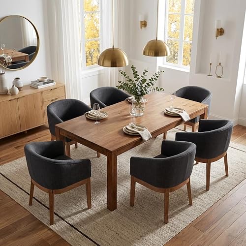 Miniatura 8 de Juego de 8 sillas de comedor modernas de mediados de siglo color beige, sillas de cocina y comedor tapizadas en lino con patas de madera negra, Lino