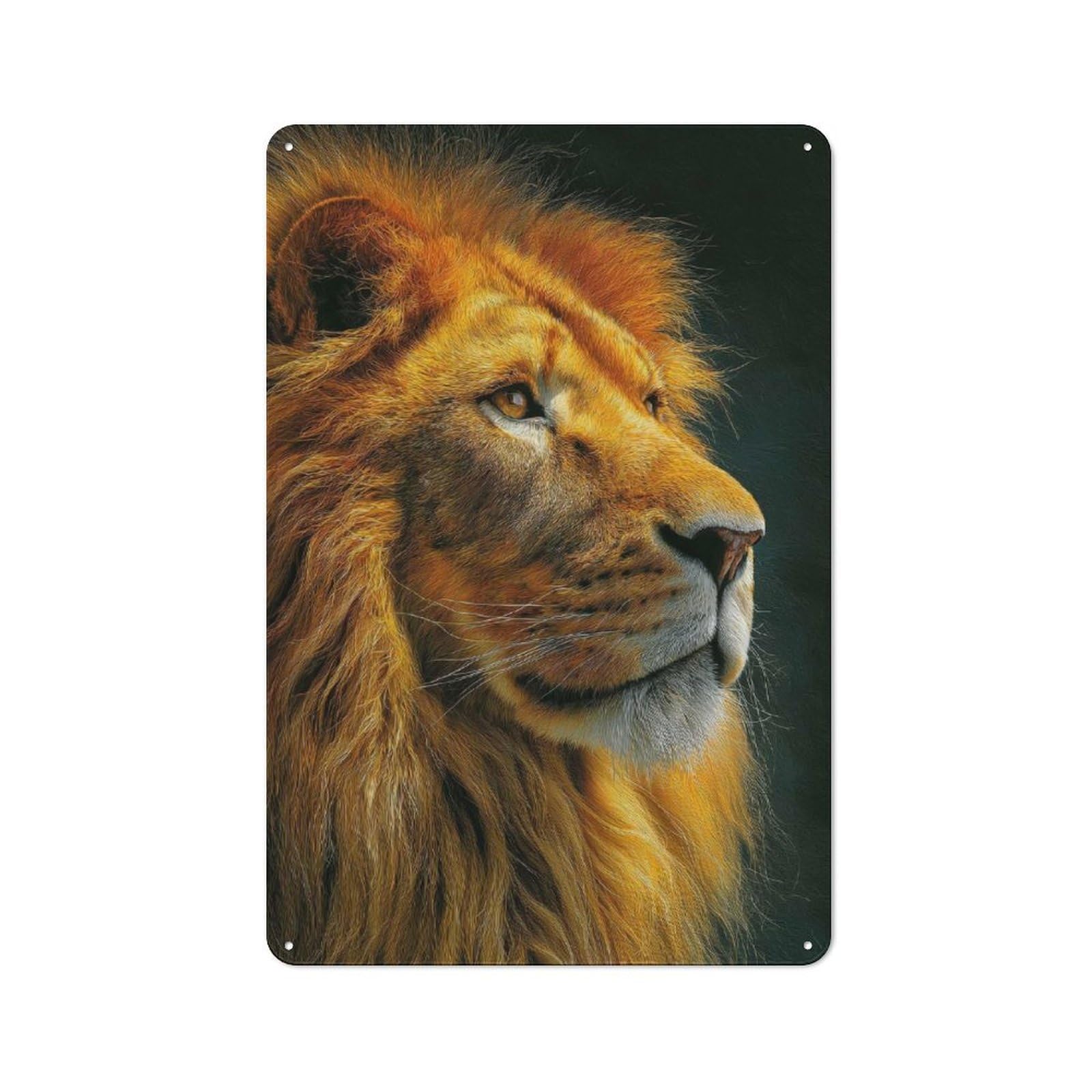 Majestic Lion Portrait Tin Wall Plaque 30x20cm, Rustic Cottage Wall Art for Dining Room, Cafe, Entryway Or Family Room