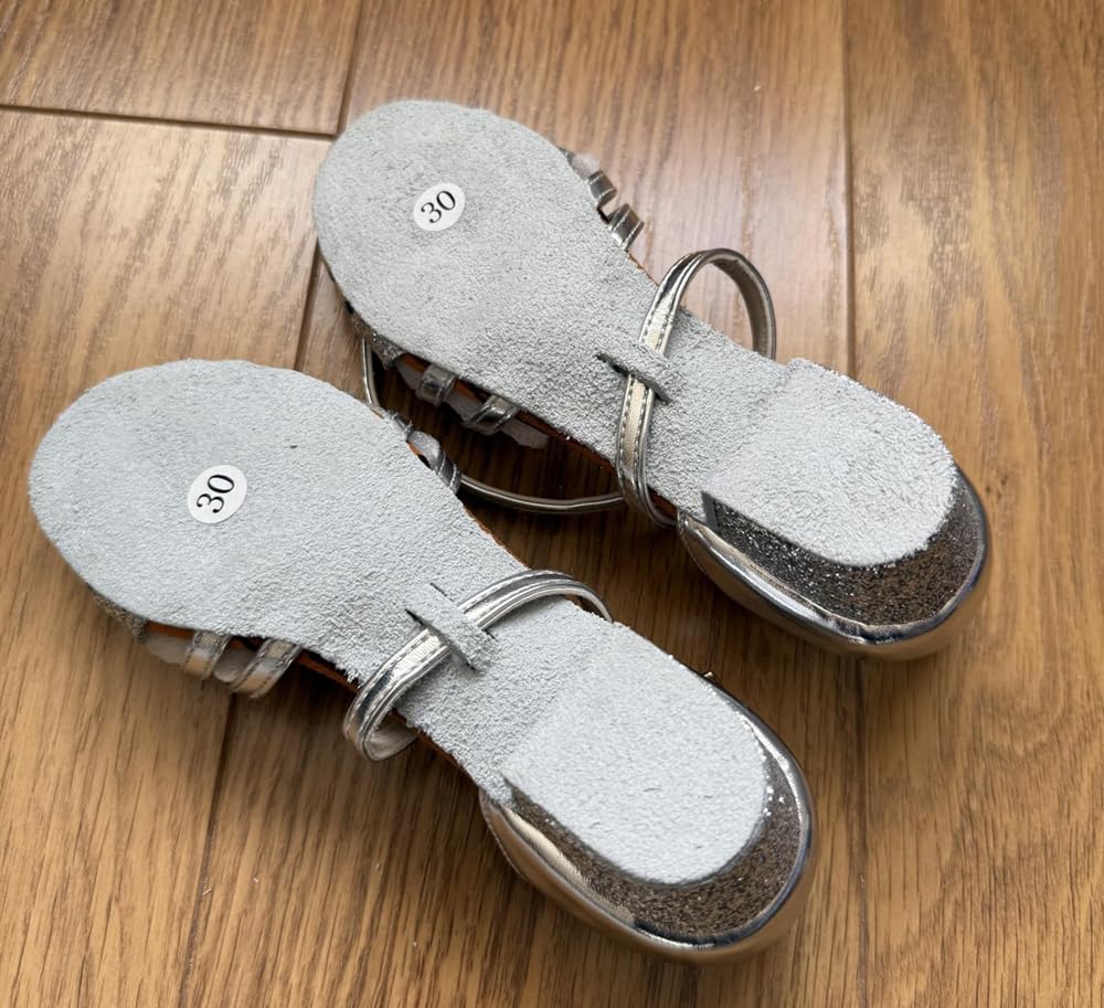 missfiona Zapatos de baile de salón para niñas, zapatos de tacón bajo con purpurina, Silver, 28.5 EU
