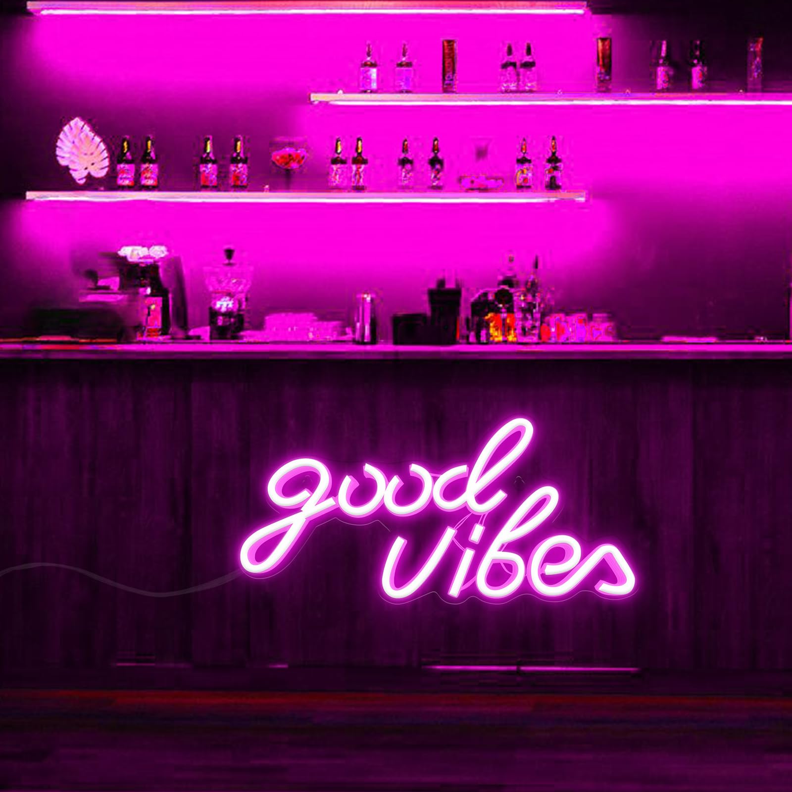 Good Vibes - Letrero de neón LED con adaptador de encendido/apagado para decoración de pared, señal de luz de negocios, para bar, salón, cafetería, restaurante, tienda, club, sala de juegos