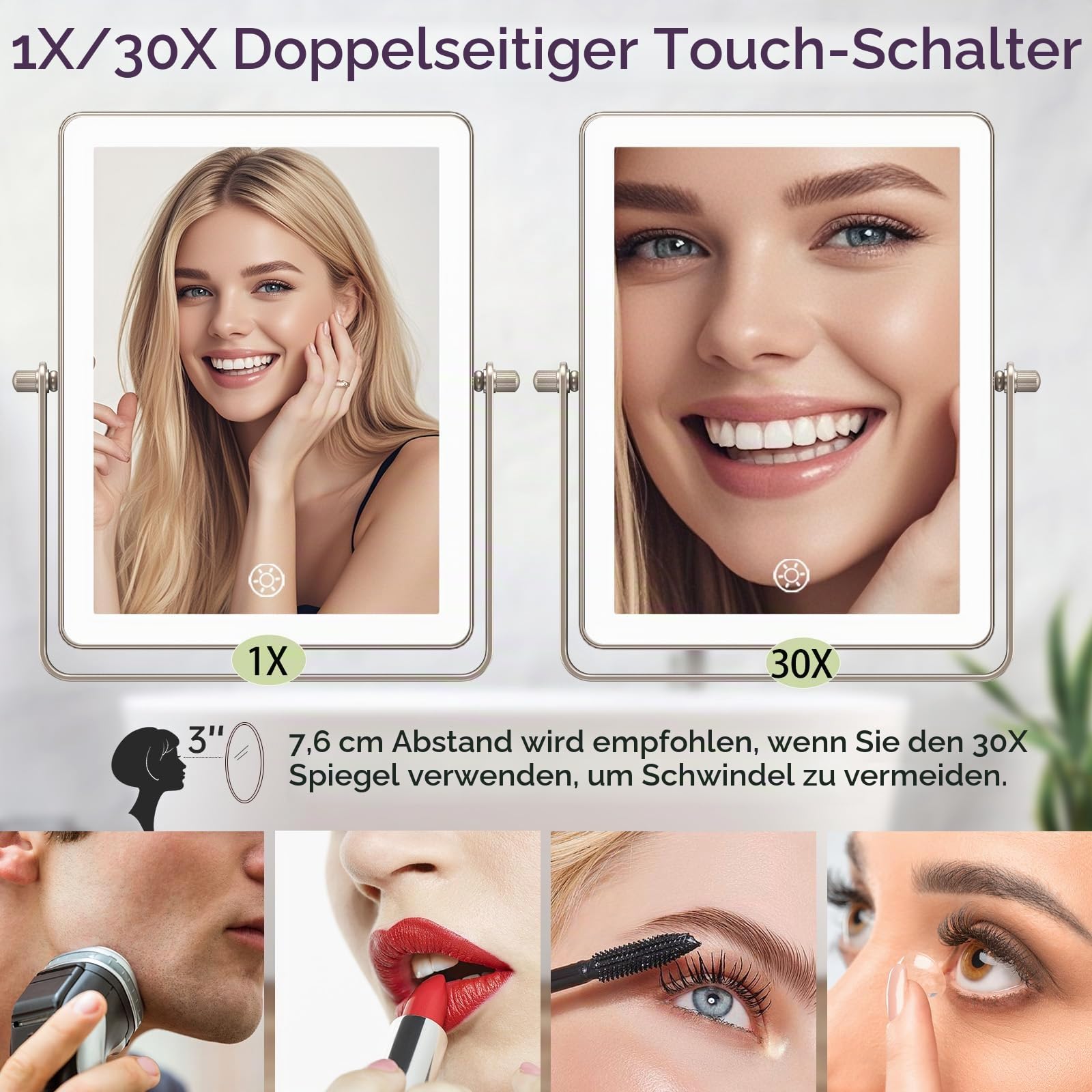 FASCINATE Wiederaufladbarer Kosmetikspiegel Mit Beleuchtung Wandmontage