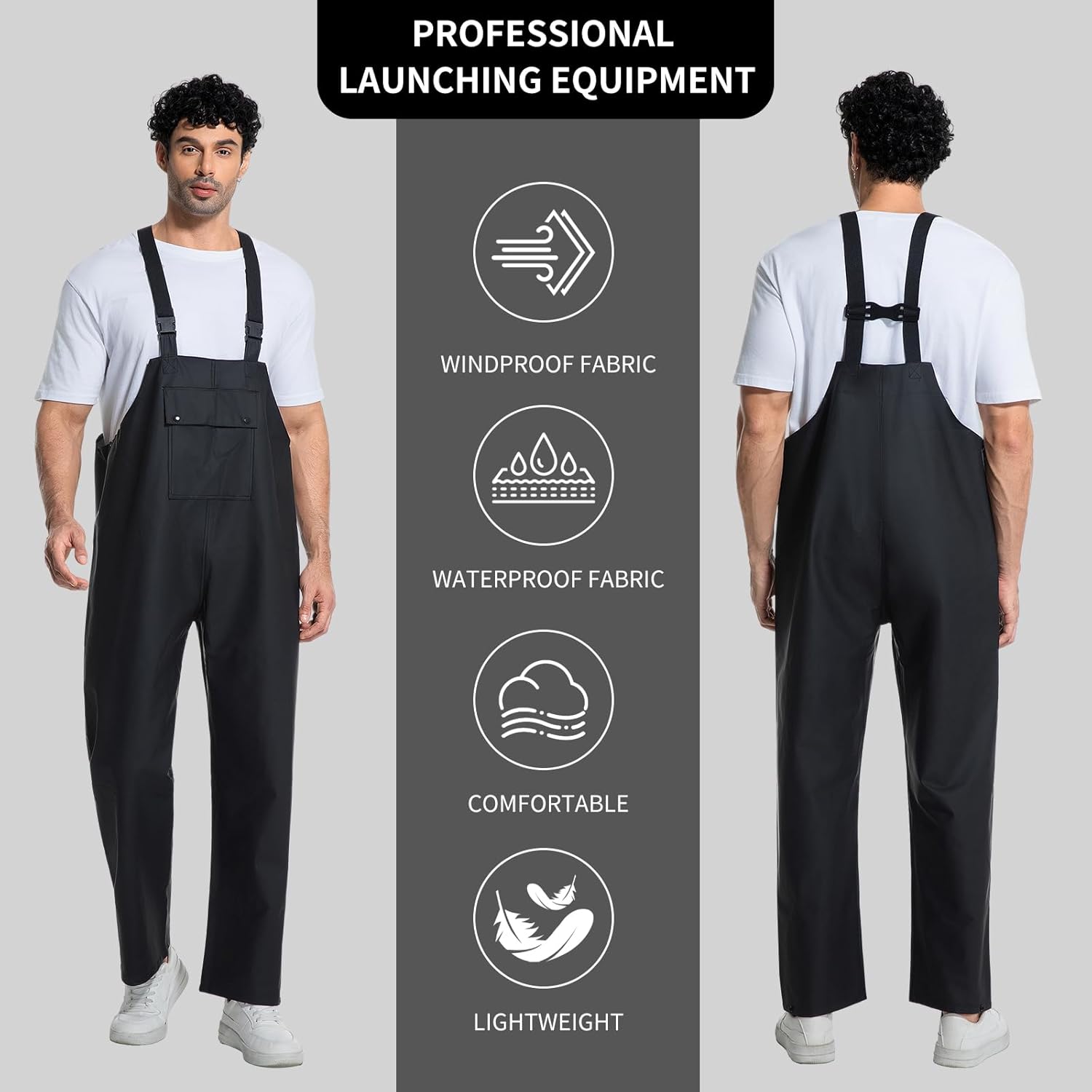 Waterproof Work Bib Overalls for Men, Heavy Duty Rain Pants Fishing Construction Waterproof Trousers Rain Gear - Image 4