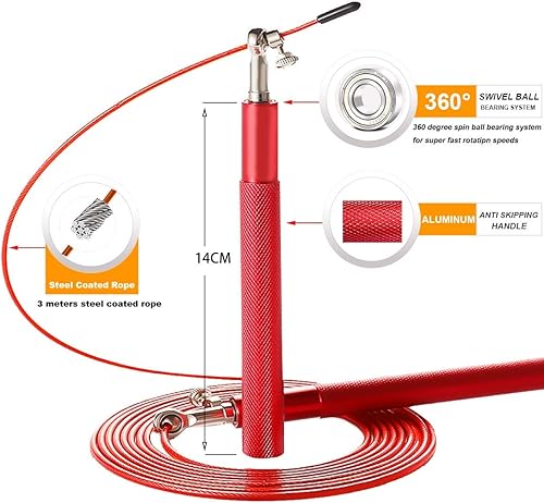 Miniatura 2 de Cuerda de salto de velocidad - Rodamiento de bolas giratorio de 360 - Cuerda ajustable recubierta de acero - Mango de aluminio anti salto -