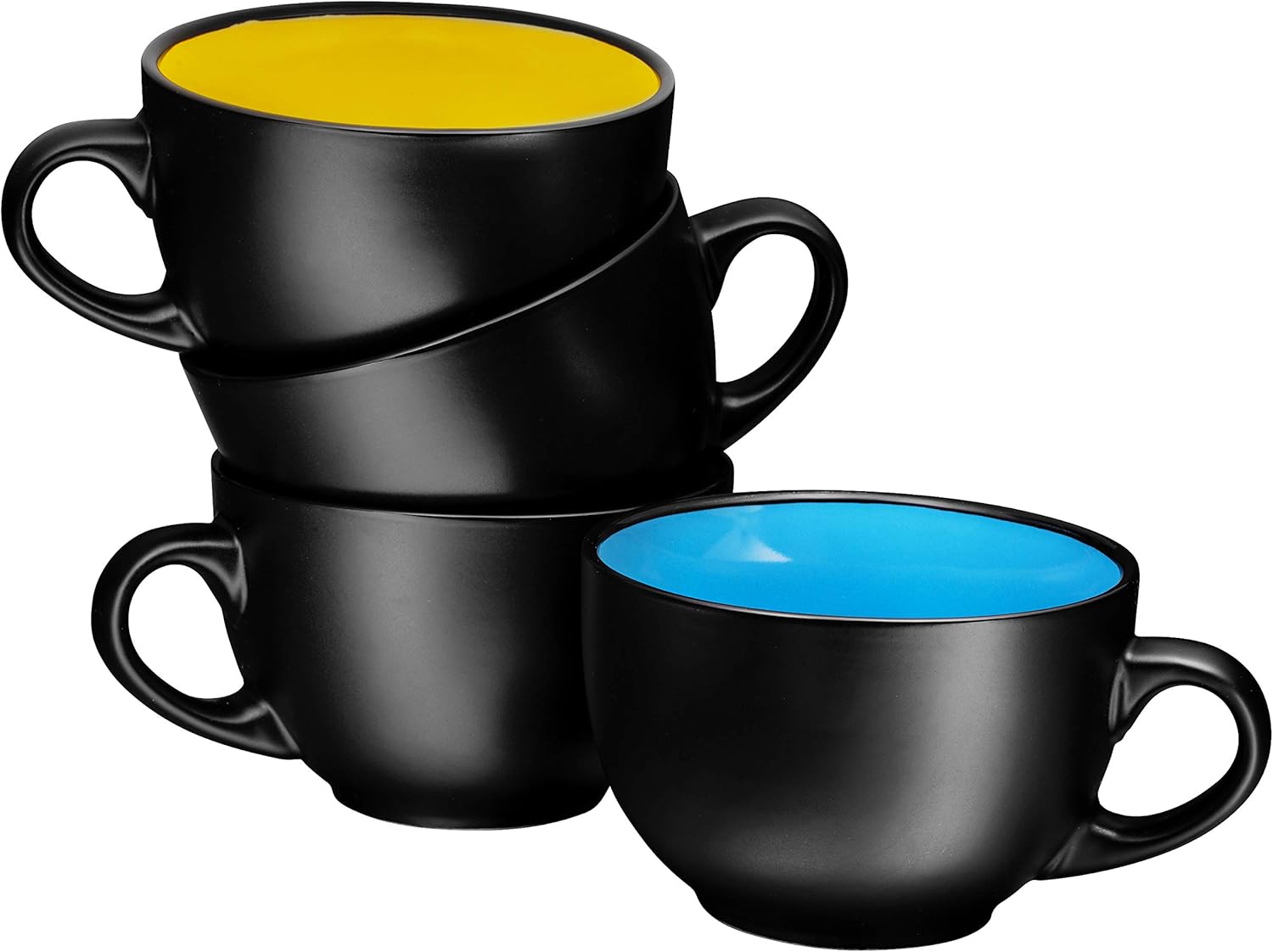 Large Ceramic Mugs for Coffee and Cereal. Set of 4 Jumbo mugs with handle microwave safe, 24 Oz, Multi-Purpose Wide Mug for Soup, Cappuccino, Latte Coffee, Cereal Bowl, and cold drinks, Matte Black : Home & Kitchen