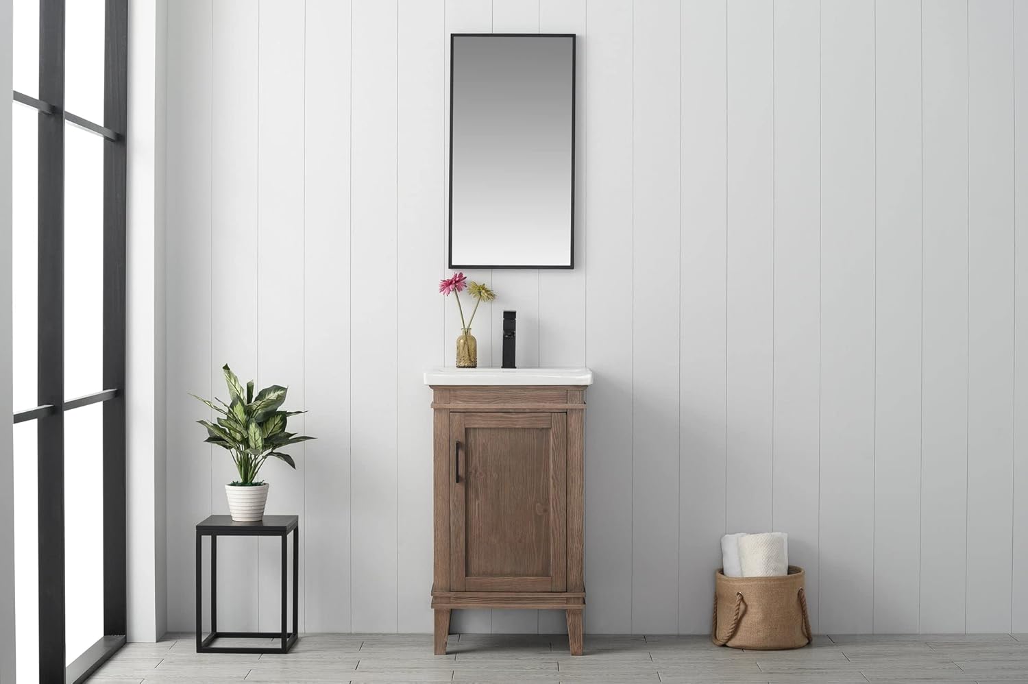 UrbanFurnishing.net Avery 20" Single Bathroom Vanity with Porcelain Top - Brown Spruce