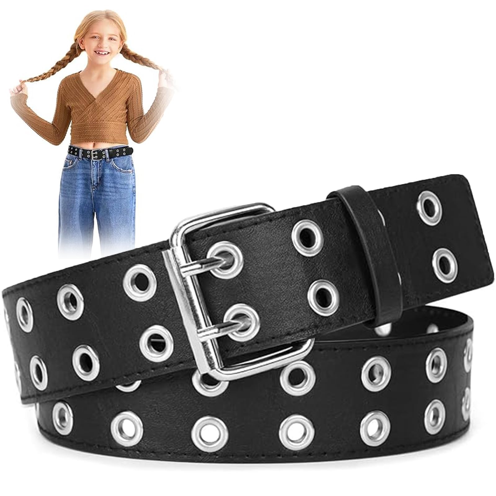 Double Eyelet Belt, Leather Belt, Leather Belt with Two Holes, PU