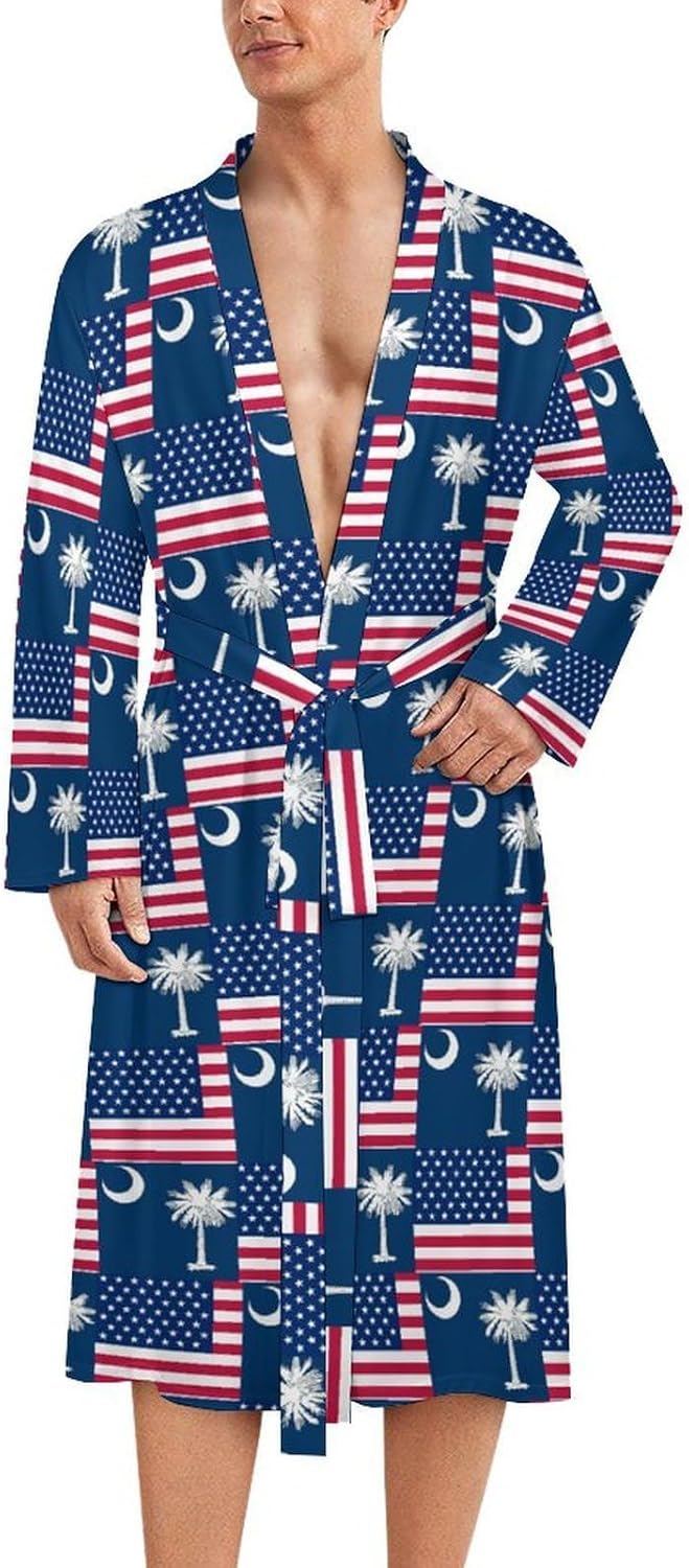 Flag of Usa And South Carolina Mens Robe Long Bathrobe for Women Bath Robes Lightweight Soft Printed Sleepwear