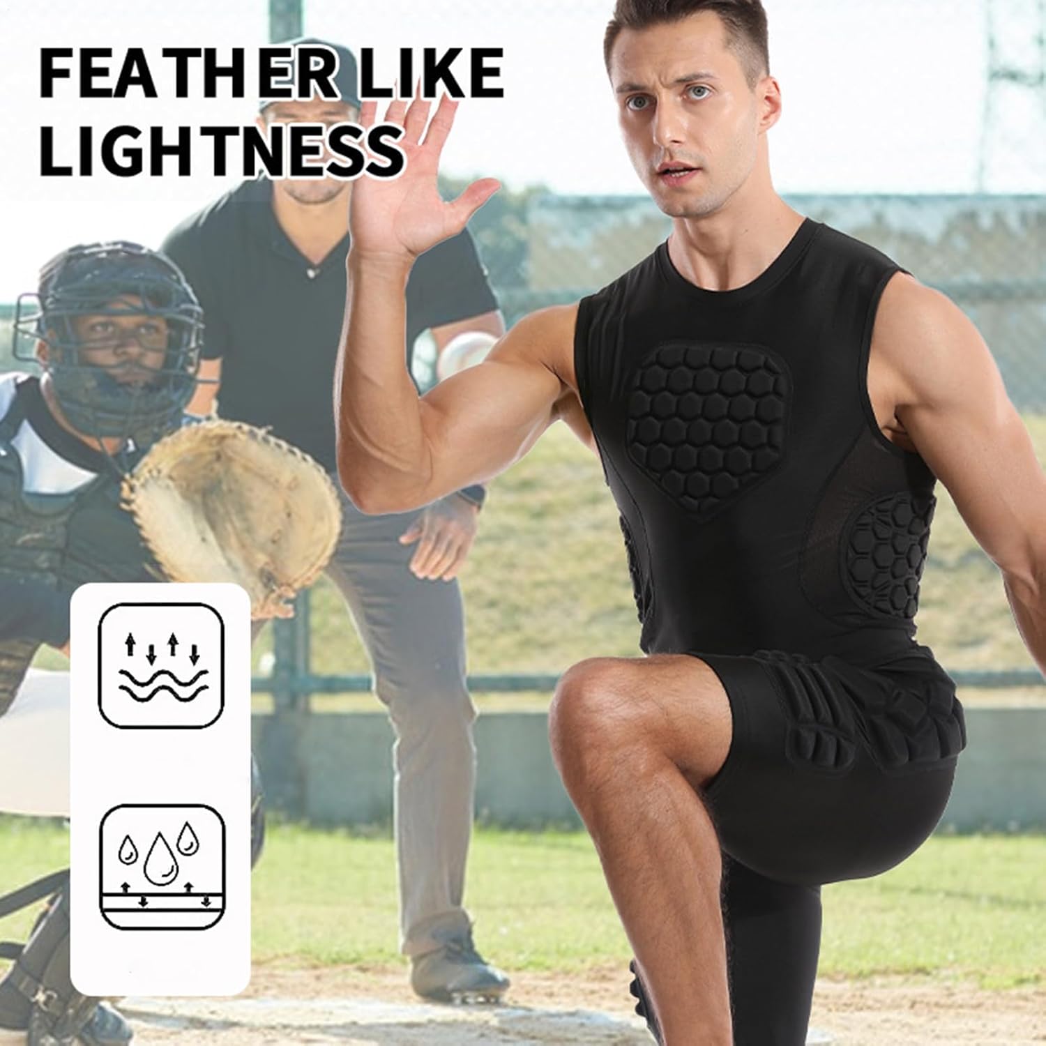 Chest Protector Softball - Breathable Quick Drying Elastic Honeycomb - Protective Vest Chest Guard Softball - for Men Women Boys Girls Football Basketball Training Competition