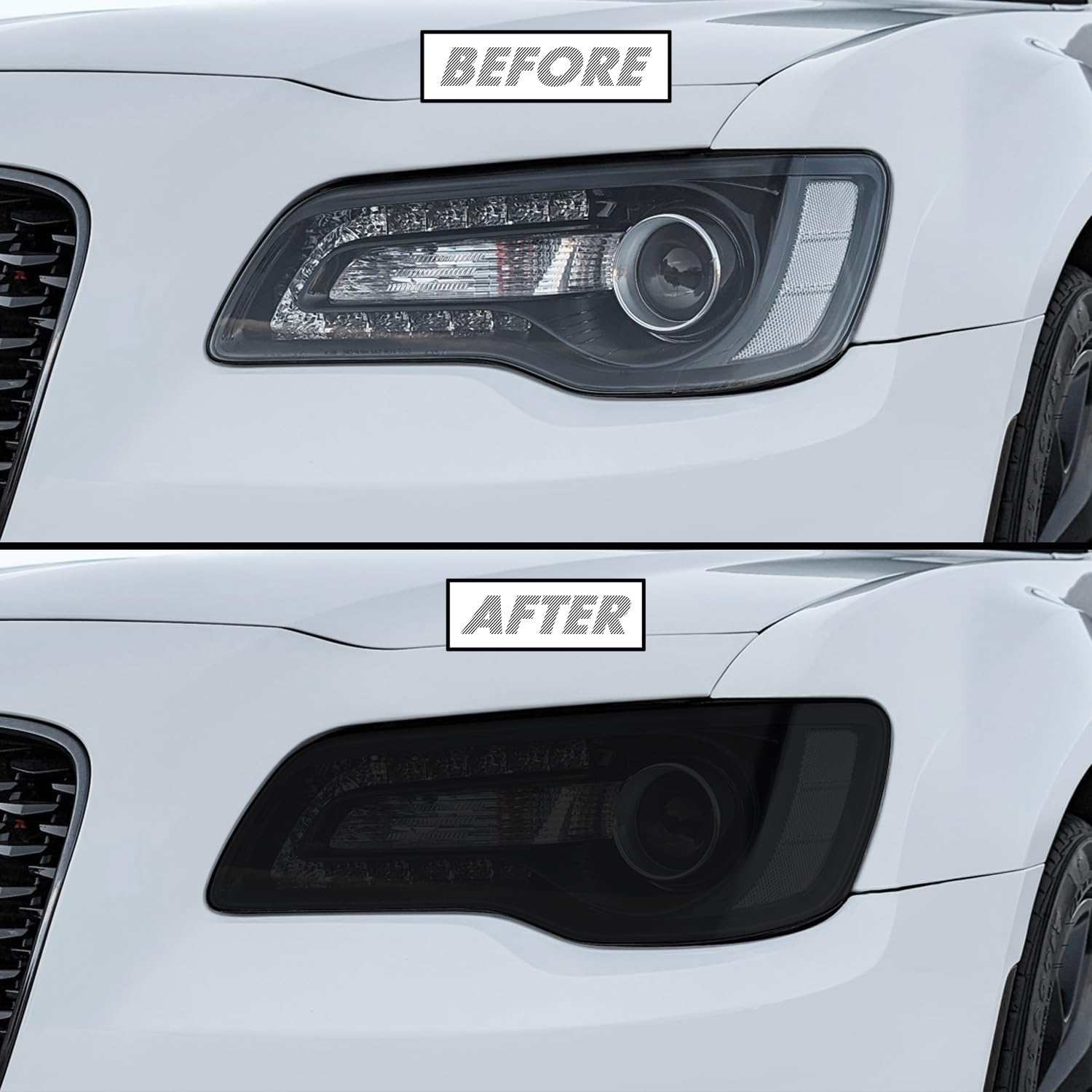 SlickMod PreCut Vinyl Smoke Tint for 2015-2023 Chrysler 300 Headlight (Dark Smoke, 1. Headlight)
