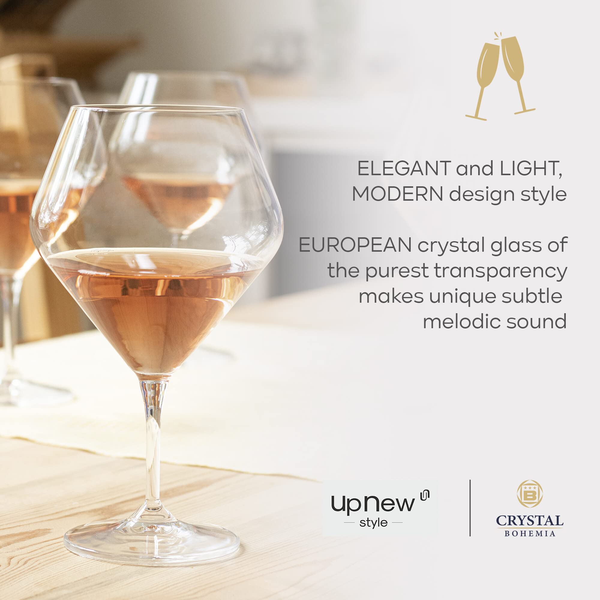 Red Wine Glasses Set of 6, 20 oz, Modern Elegant, True Czech Lead-free Durable Crystal Wine Glass