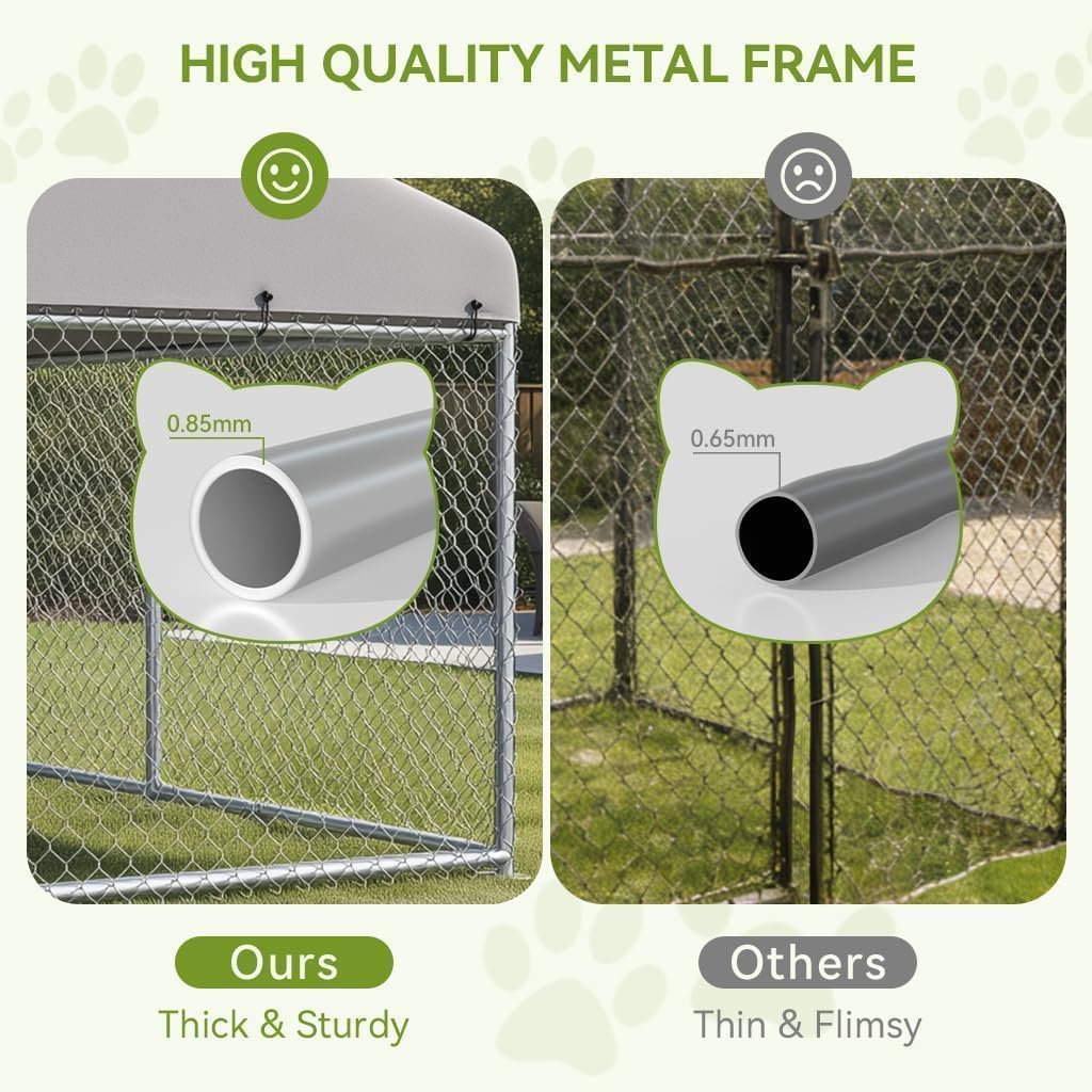 COMHOMA 10×10FT Outdoor Dog Kennel with Adjustable Bowls Feeder Heavy Duty Extra-Large Dog Enclosure with Roof & Lock All Weather Resistant for Medium Large Dogs