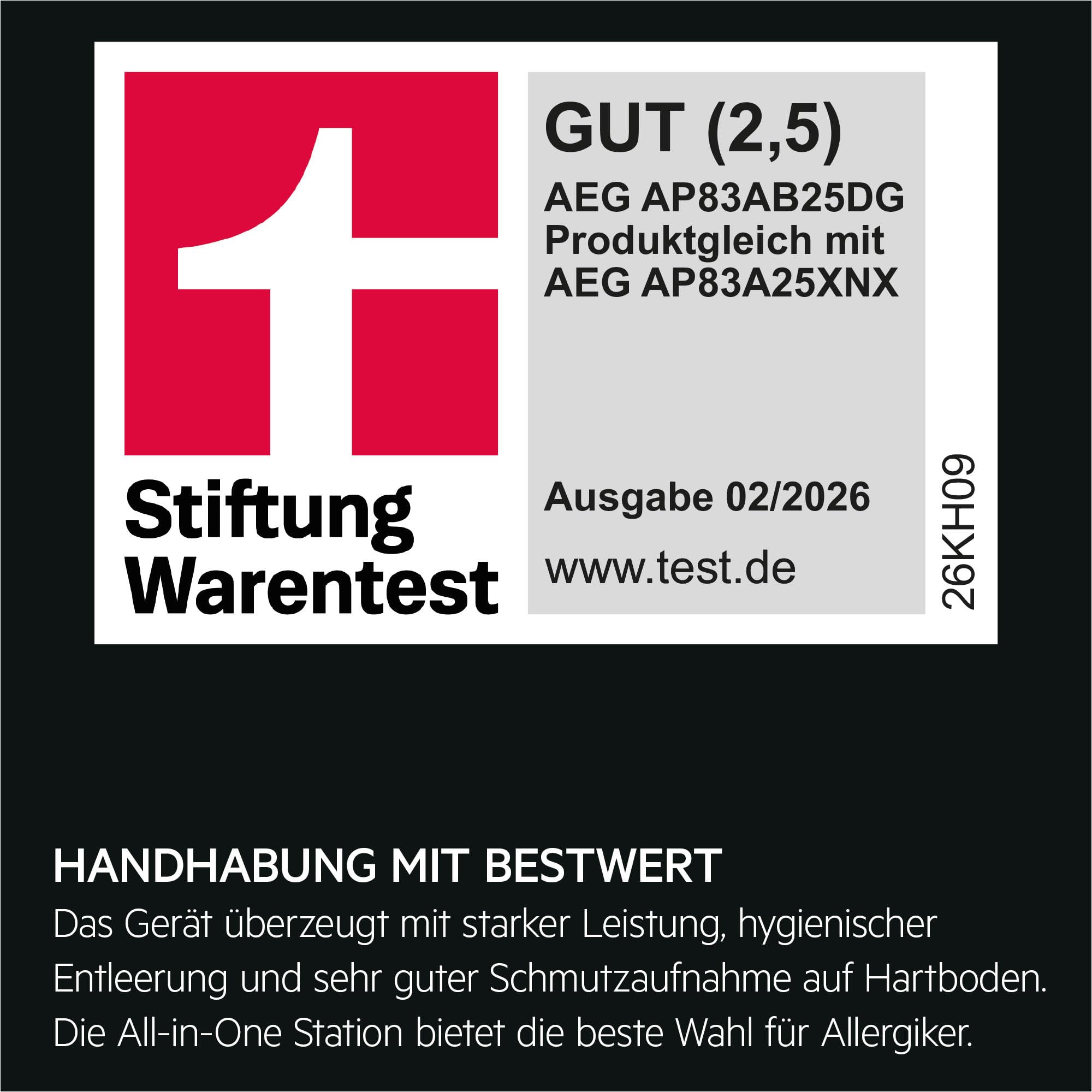 AEG Ultimate 8000 Akku Staubsauger mit Absaugstation, von Stiftung Warentest mit GUT (2,5), Auto‑Modus, 5‑Stufen‑Filtration, für Hartboden, Teppich, 25V Akku wechselbar, 400 ml, Dunkelgrau, AP83AB25DG