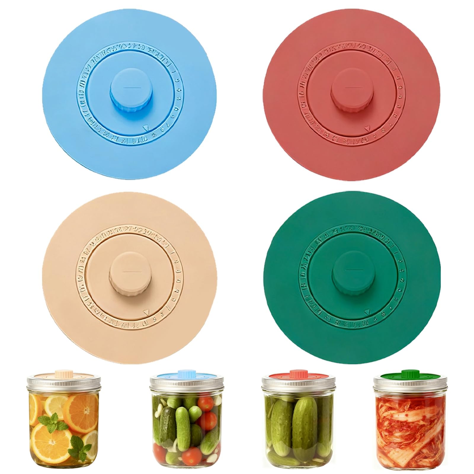KINDLUME 4 Stück Fermentierdeckel, Silikon Deckel mit Entlüftungsfunktion und Datums-Tracker, für Sauerkraut, Kimchi, Gurken, Gemüse Fermentation, luftdicht, spülmaschinenfest ﻿ Küche, Haushalt & Wohnen