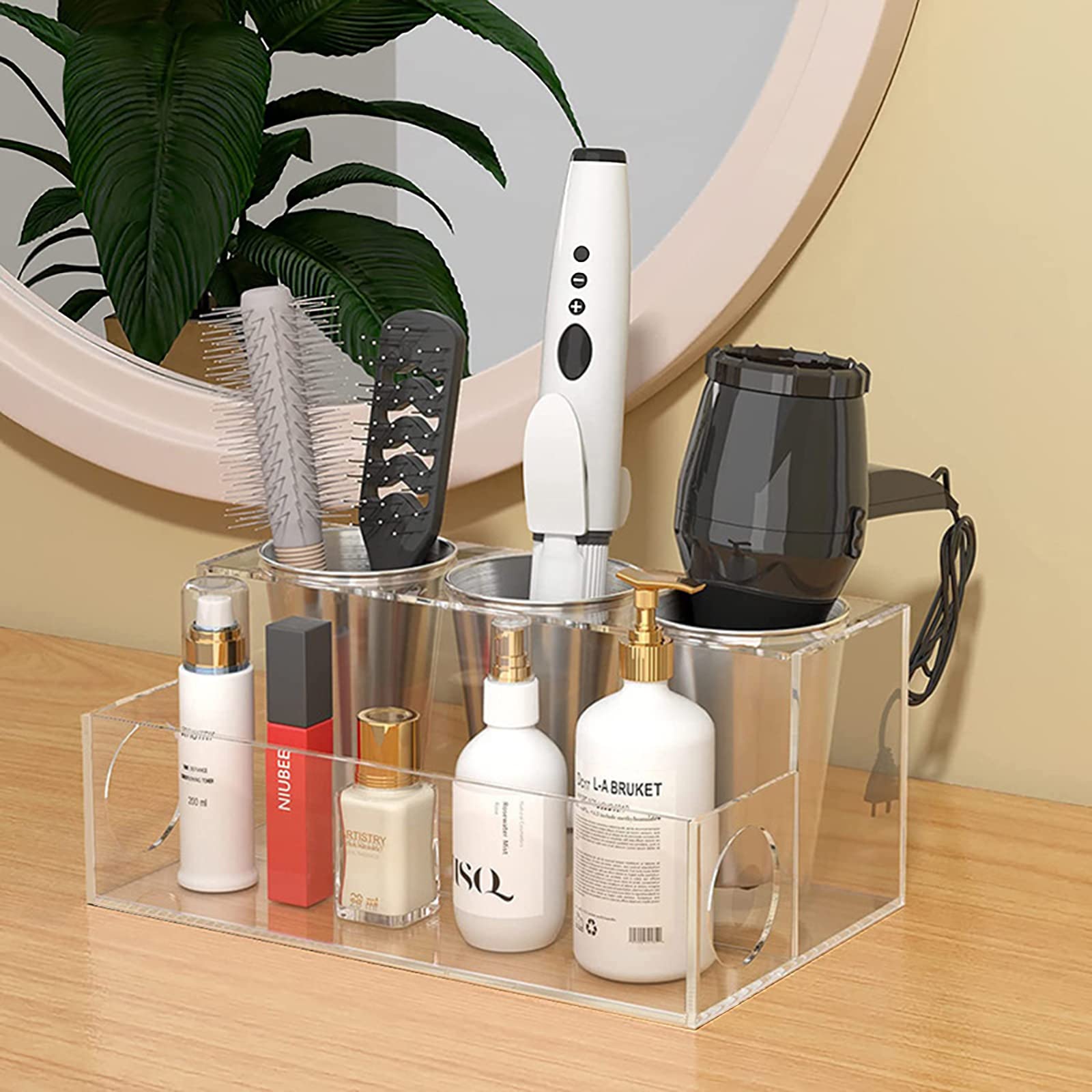 Soporte Secador de Pelo,Organizador de Herramientas para Pelo Acrílico para Peine,Brocha de Maquillaje,Plancha Pelo y Rizadora de Pelo (Transparente)