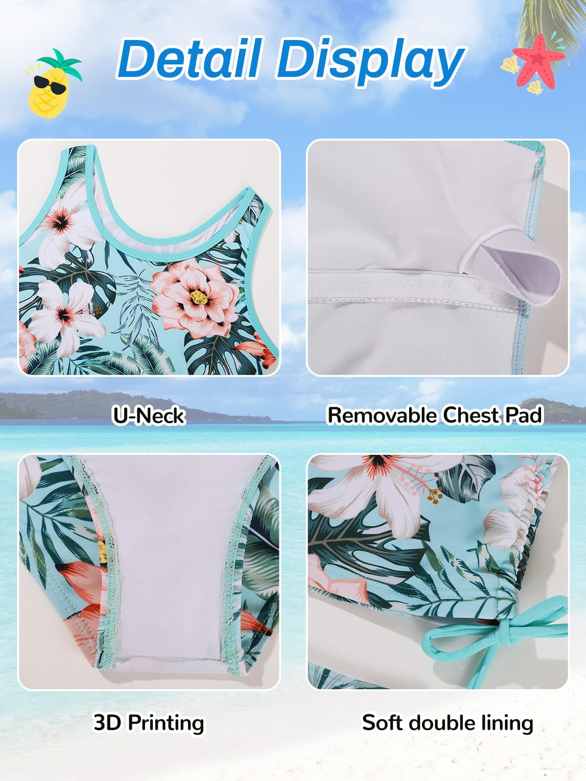 Mädchen 3-teiliger Badeanzug Sommer Racerback Top Bikini Badeanzug mit Shorts Strand Tankini Sets