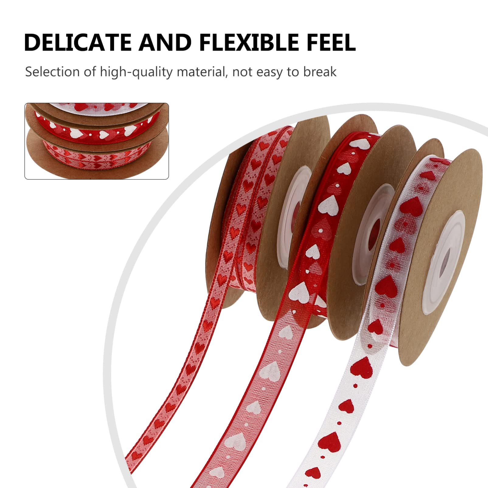 HOMSFOU 3 Sätze Liebe Gedrucktes Weben Dekorationen Weißes Band Party Herzen Pastell Dekoratives Wickelband Band Zum Valentinstag Blumenwickelbänder Polyester 4 Rollen * 3