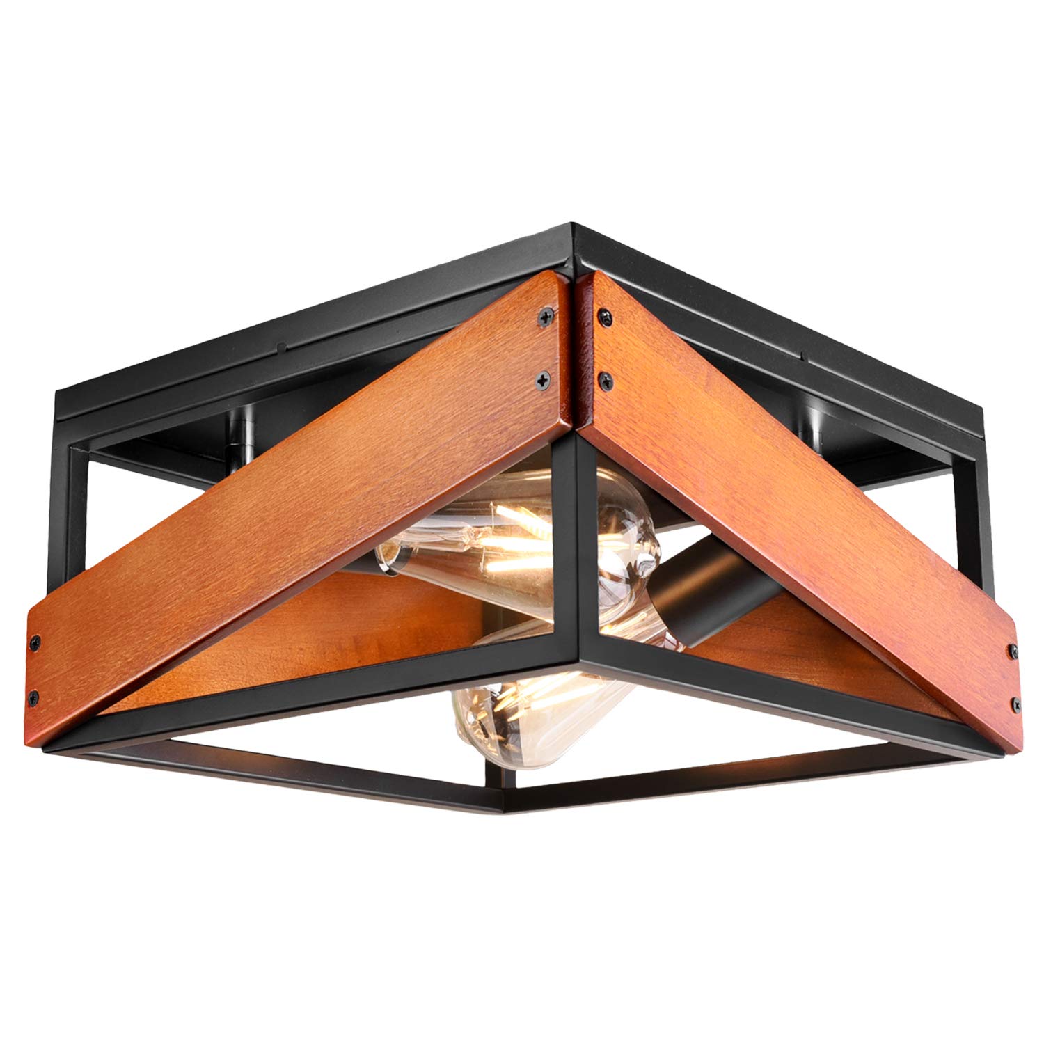Buy Iporovon Rustic Flush Ceiling Light Fixture, 2Lights Adjustable Angle Metal & Wood Square