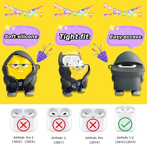 Miniatura 2 de Bonita funda para AirPods 21, divertida funda de silicona 3D de dibujos animados Kawaii para AirPods de 1 y 2 generación con kit de limpieza,