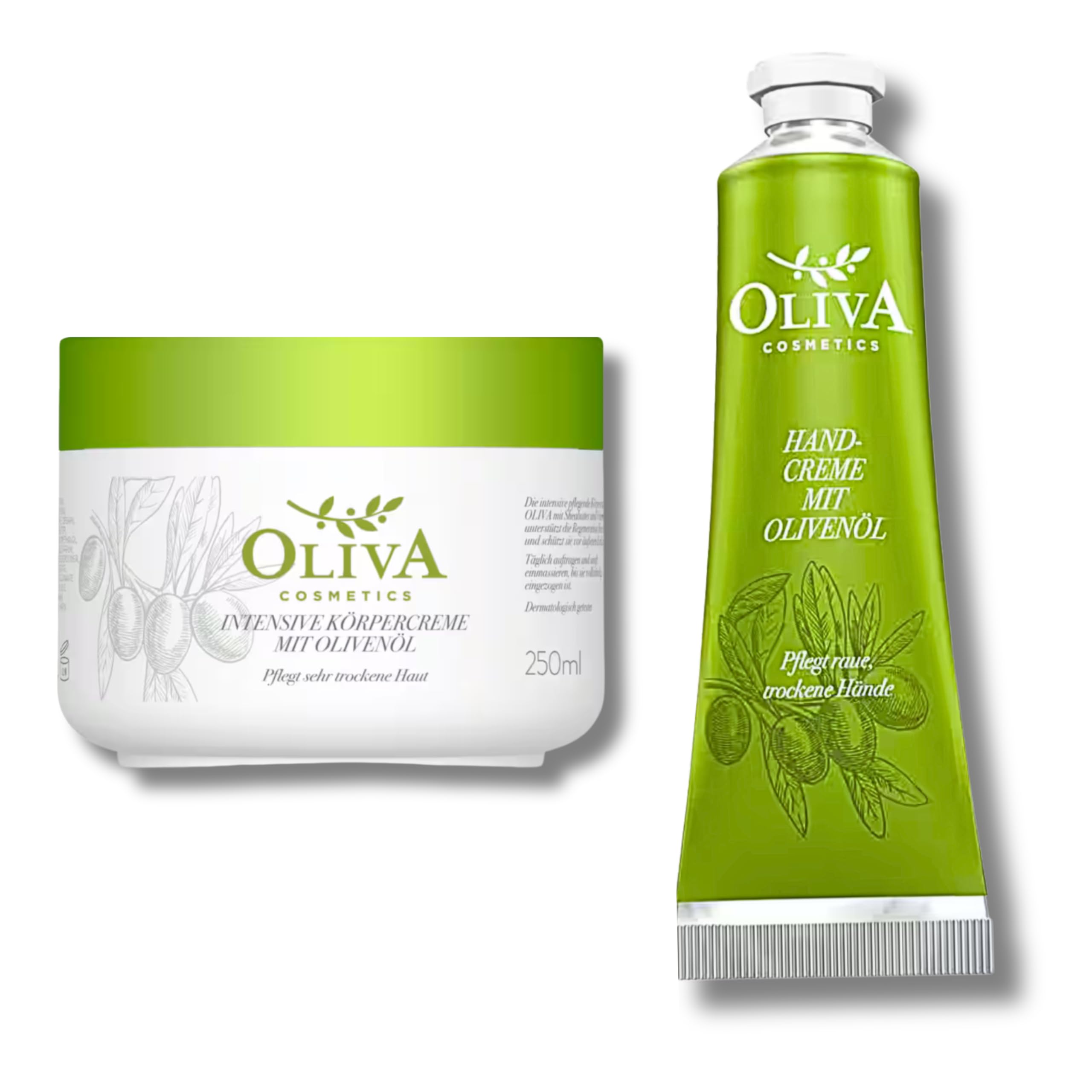 Oliva Care Set, Body Cream 250 ml & Hand Cream 30 ml with Olive Oil and Shea Butter Care Set