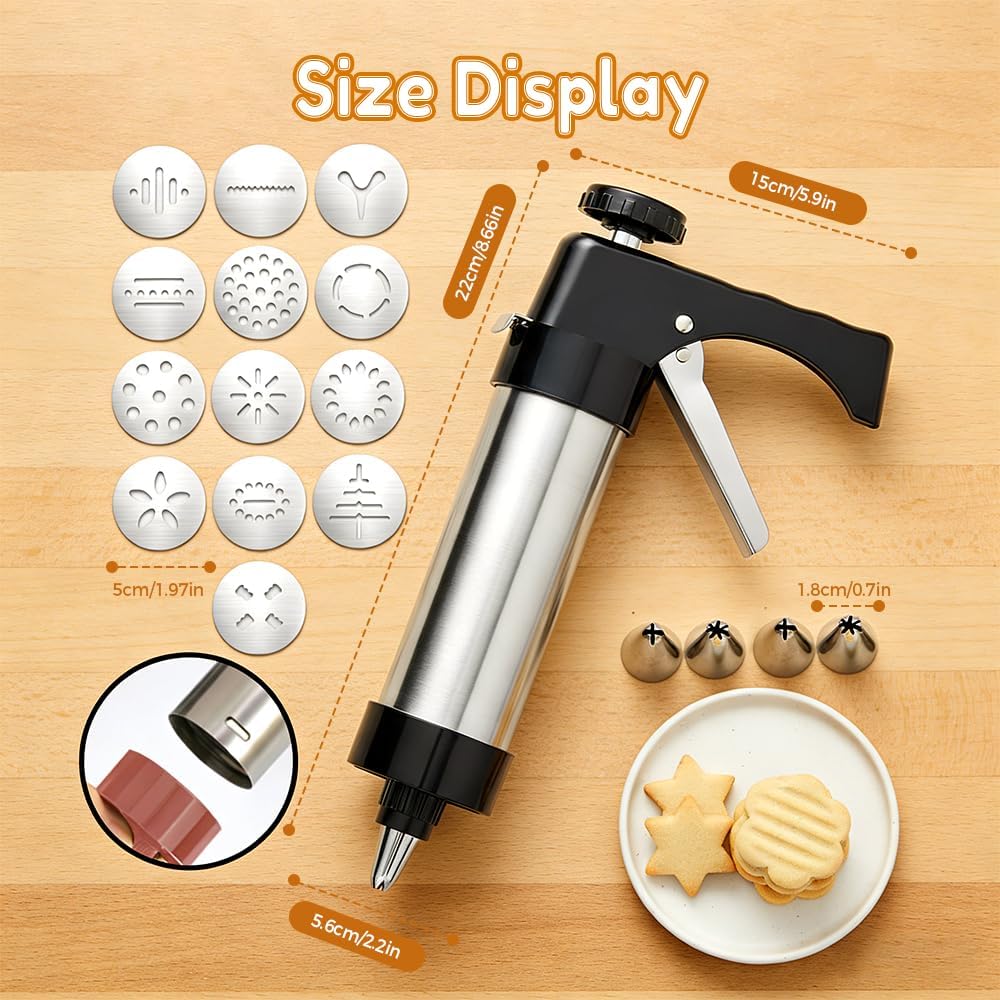 Stainless Steel Cookies Press, 2026 New Cookies Press for Baking, Upgrade Cookie Press Gun Kit with 8 Icing Tips and 13 Cookie Discs, Spritzer Cookie Press Gun for Kitchen Baking (Red)