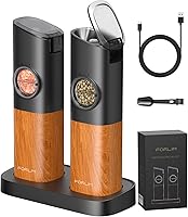 Vista 11 de FORLIM Mini Molinillo Eléctrico de Sal y Pimienta con Base de Madera, Recargable por USB, Pequeño Molinillo Automático de Sal y Pimienta