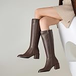 Bottes hautes pour genou féminin - Bureau & Date Boots en cuir de nuit - Bottes rondes étanches aux intempéries, Bottes de confort de talon de bloc, Botte à fermeture éclair côté facile pour l'hiver d'automne