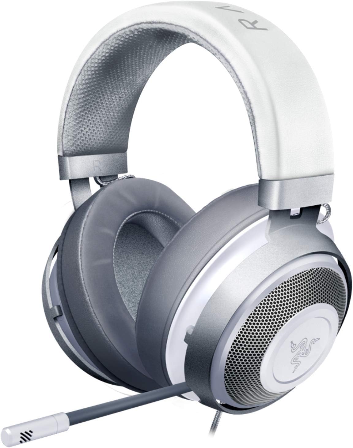 RazerKraken Gaming Headset: Lightweight Aluminum Frame, Retractable Noise Isolating Microphone, for PC, PS4, PS5, Switch, Xbox One, Xbox Series X & S, Mobile, 3.5 mm Audio Jack, Mercury White
