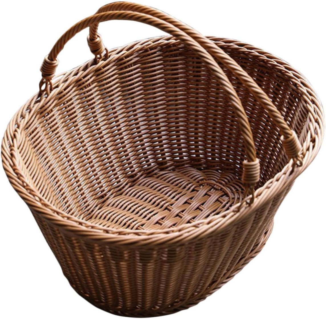 Multifunctional Household Woven Basket Made of Plastic Creative Desktop Storage Basket for Kitchen Bakery and Housewarming Use Natural Style