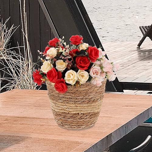 Miniatura 5 de Healeved Cesta de mimbre para maceta, 2 unidades, cesta de almacenamiento tejida con forro para interiores, cesta de flores tejida para interiores,