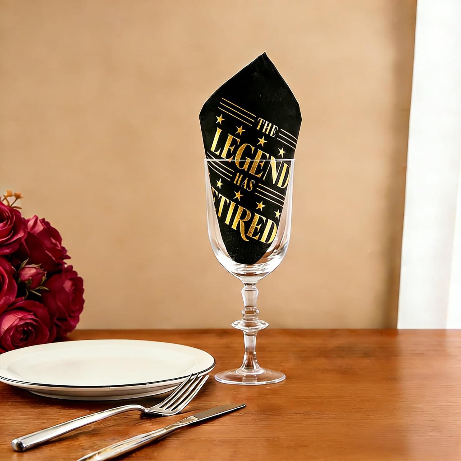 Black & Gold The Legend Has Retired Napkin, 100‑Pack Retirement Cocktail Napkins, Disposable Paper Hand Napkins for Retirement Party Farewell Gatherings Office Send-Off Party Decorations Table Decor