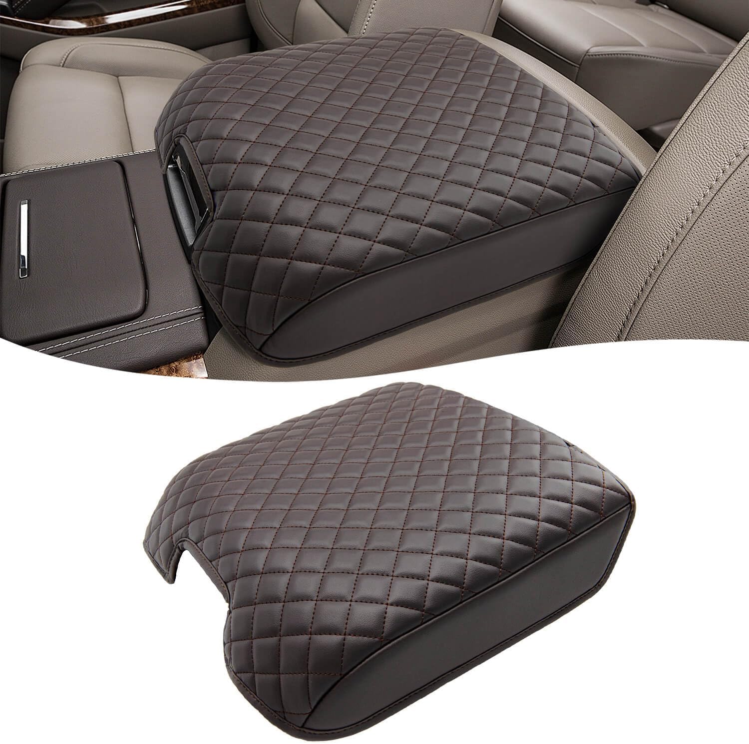KBH Center Console Armrest Cover for 2014-2018 Chevy Silverado & GMC Sierra, 2015-2020 Tahoe & Suburban & Yukon, Floor Console Bucket Seat, Interior Accessories, Dark Brown