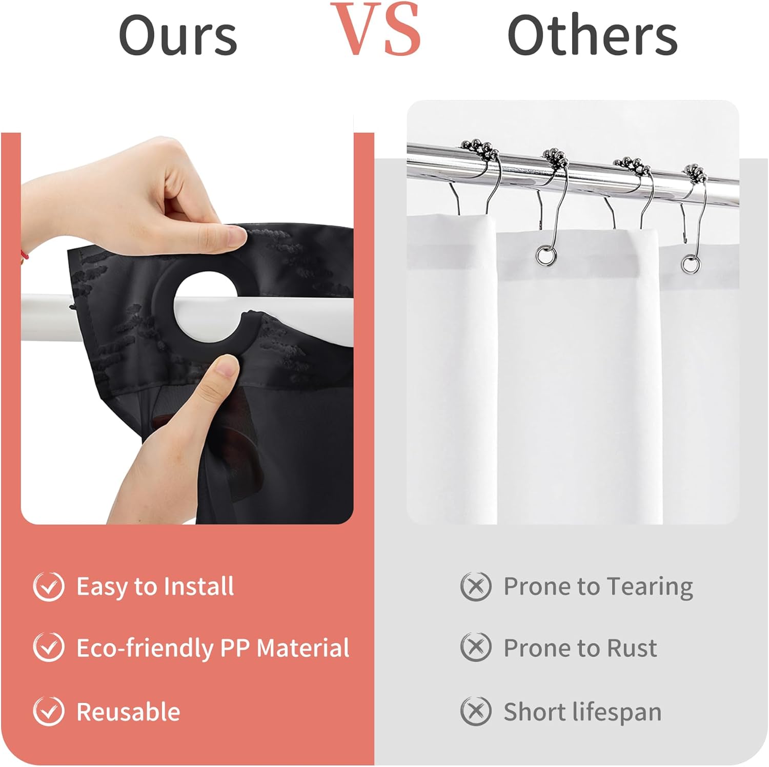 Hookless Shower Curtain with Snap in Liner 71" x 86" Double-Layer Waterproof Polyester Shower Curtain for Bathroom or Hotel Use,Removable Liner,Magnetic Hem,Large Rings,Machine Washable,Black