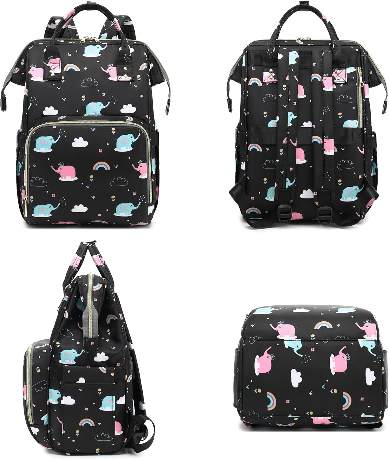 Elephant Laptop Backpack for Women Men, 15.6 inch College School Backpack Bookbag for Work/School/Travel/Business (Black) - Image 6