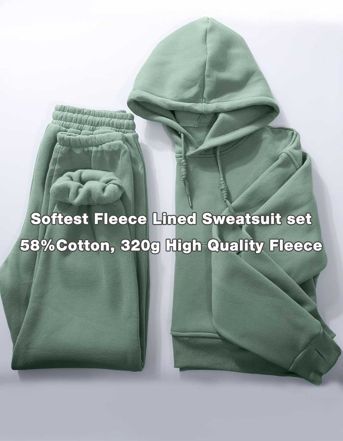 Flygo Womens Fleece 2 Piece Outfits Sweatsuit Crop Pullover Sweatshirt Joggers Pants Tracksuit Set - Image 2